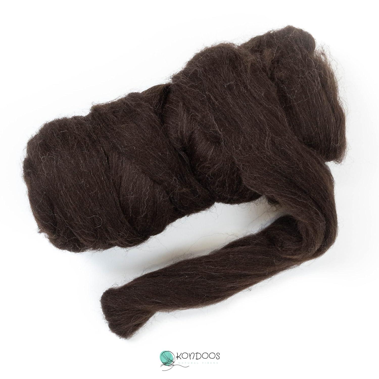 Natural Wool roving, 8 OZ. Best core Wool for Needle,Wet Felting, handcrafts and Spinning. Natural Colors Bulk Yarn un-Dyed. (Dark Chocolate, 8 oz)