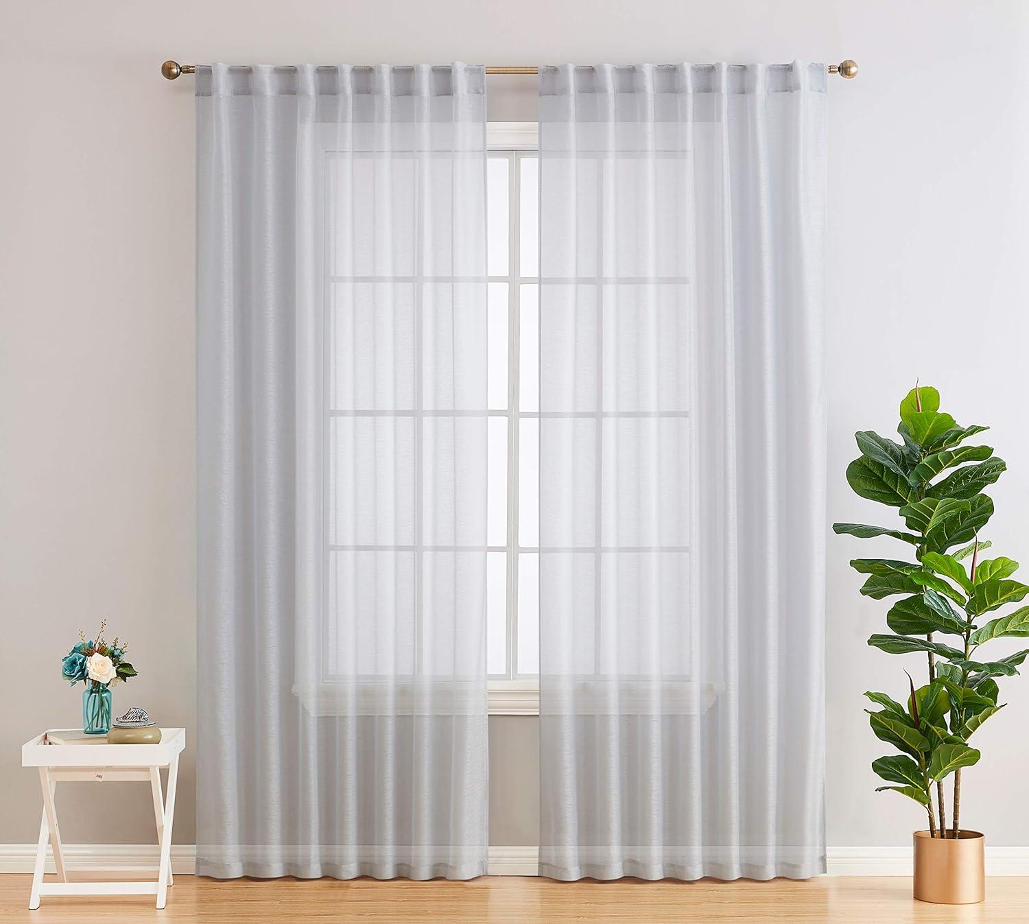 HLC.ME Lauren Semi Sheer Light Filtering Transparent Pocket Top & Back Tab Lightweight Window Curtain Panels, Set of 2 - Silver, 54 W x 84 L