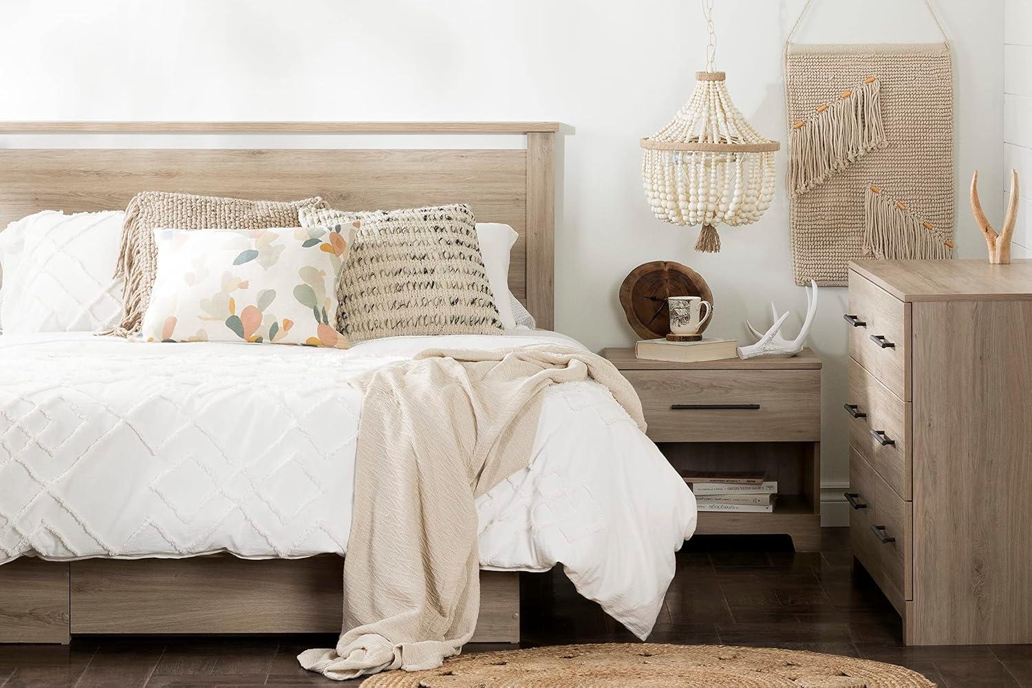 Rustic Oak 1-Drawer Nightstand with Metal Handle and Open Shelf