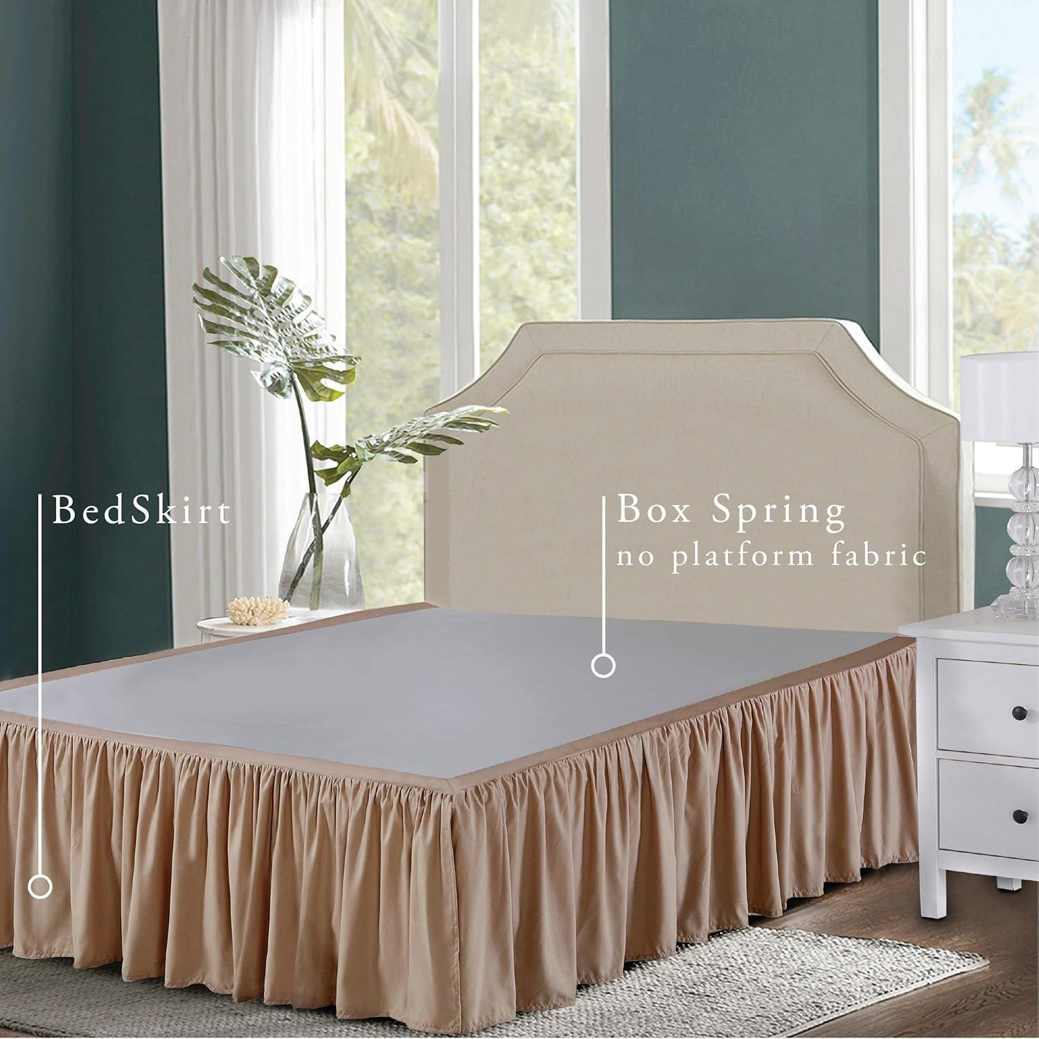 Bed Maker's Wrap-Around, Never Lift Your Mattress Ruffled Bed Skirt, 14" Drop Length, Mocha, King