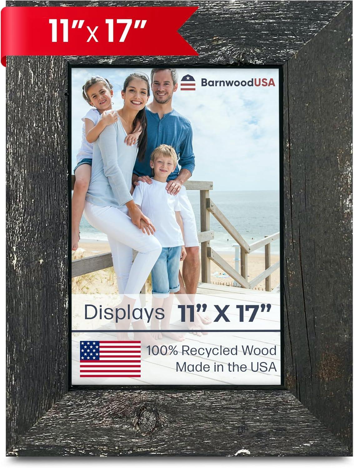 Rustic Farmhouse 11" x 17" Smoky Black Reclaimed Wood Picture Frame (1.50" Molding)