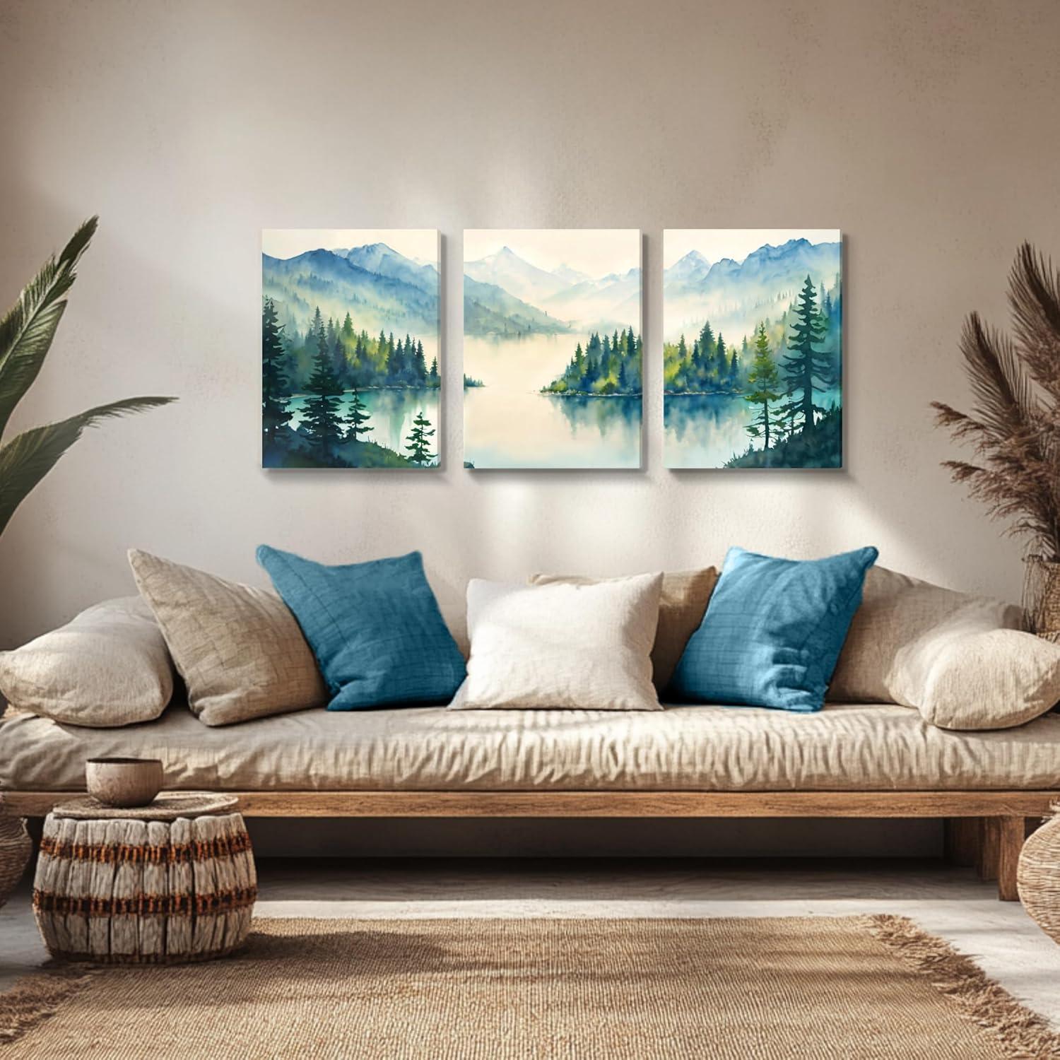 Wall Art for Living Room Modern Wall Decor for Bedroom Office Decor Abstract Mountain Forest Landscapes Ink Painting 3 Piece Framed Canvas Art Prints Ready to Hang Wall Pictures Home Decor