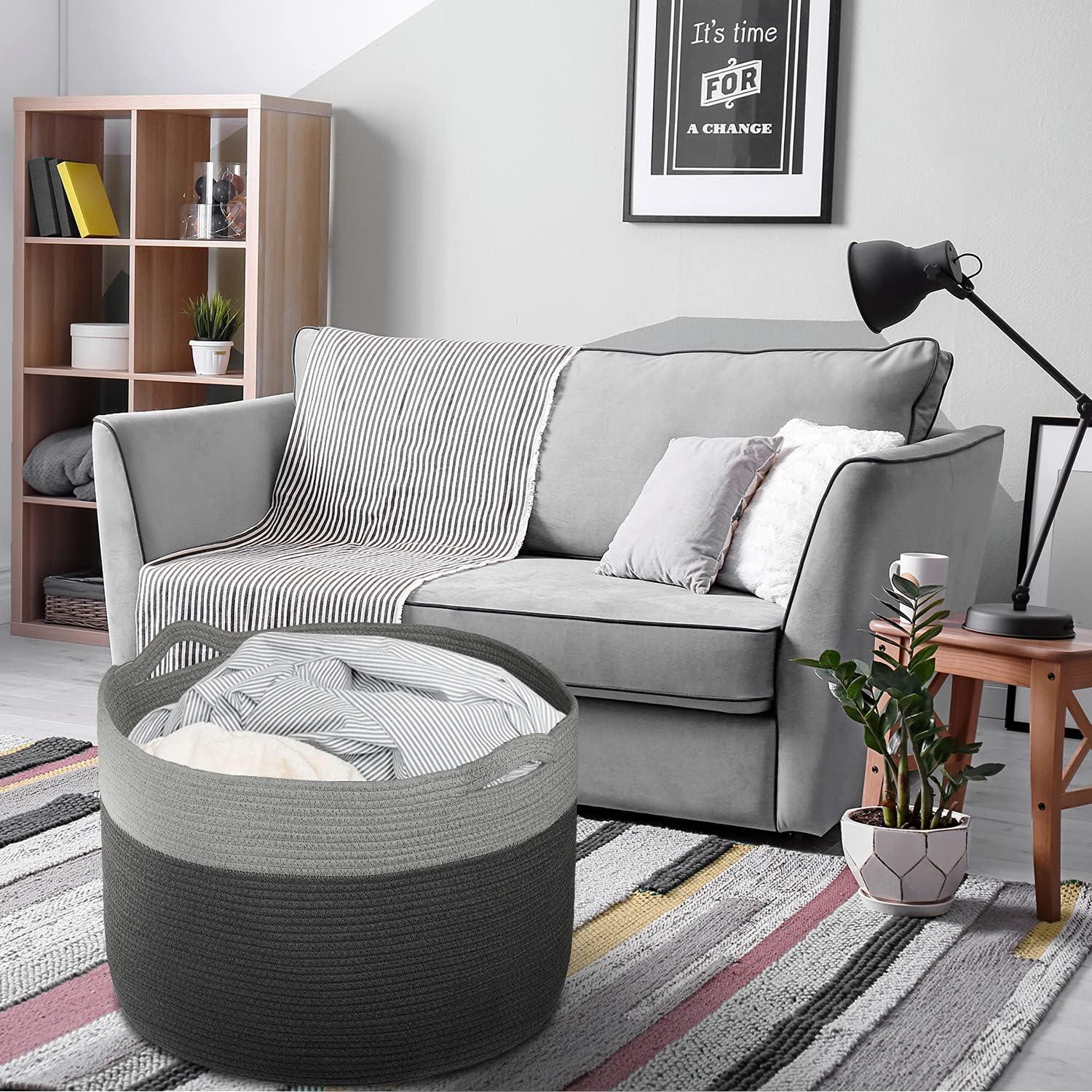 AivaToba Cotton Rope Basket, 22” x 14” Blanket Basket for Living Room, Woven Baby Laundry Baskets with Handles for Toys, Storage, XXXLarge Basket for Organizing