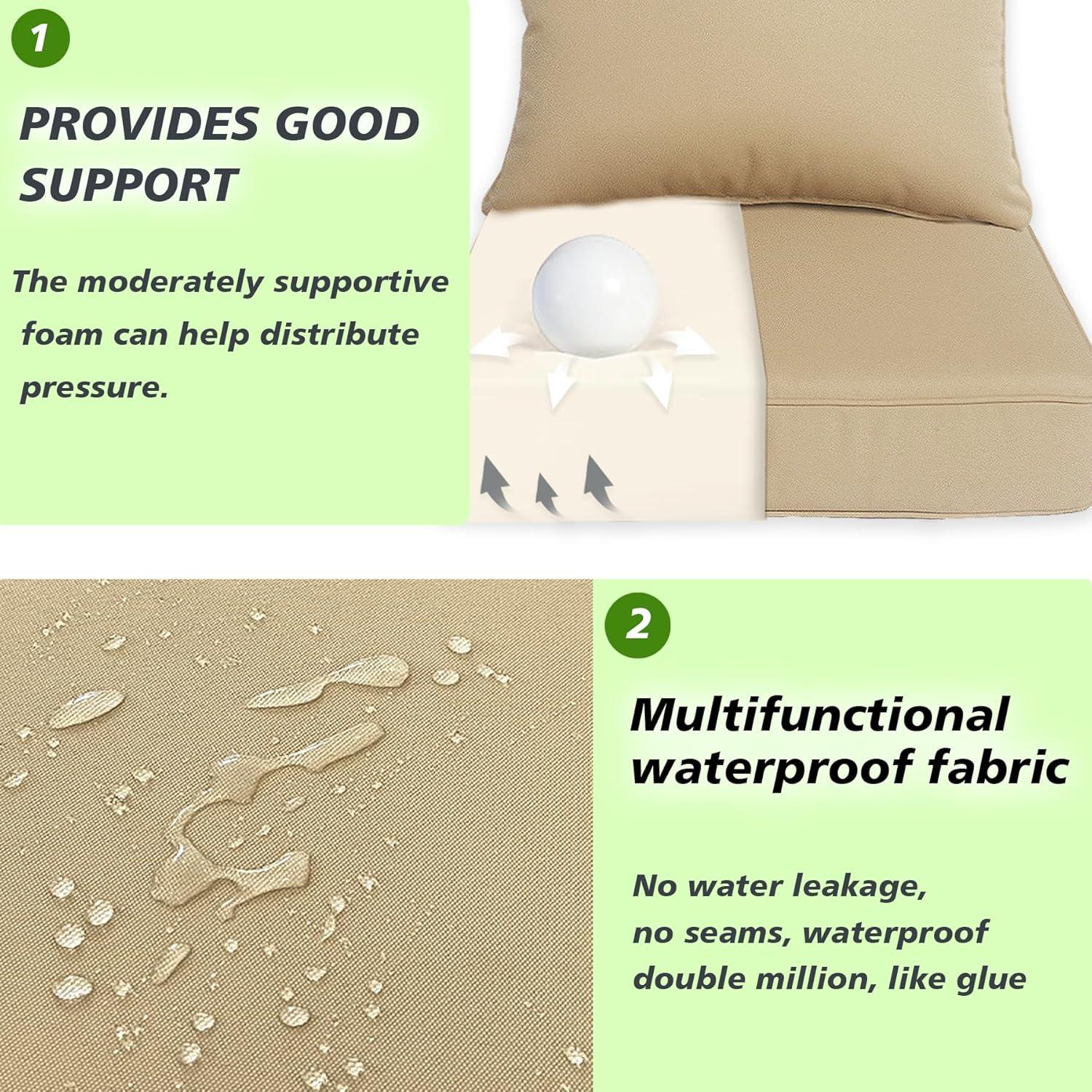 in/Outdoor Deep Beige Outdoor Deep Seat Patio Cushions 24x24 inch Patio Furniture Cushions,Fade Resistant, Deep Seat Bottom and Back Cushion for Chair, Sofa and Couch,2 Sets