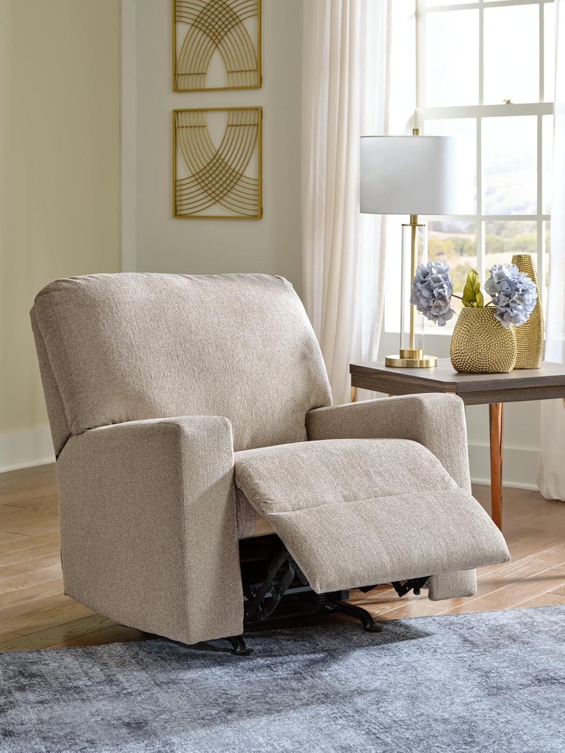 Parchment Beige Contemporary Recliner with Wide Track Arms