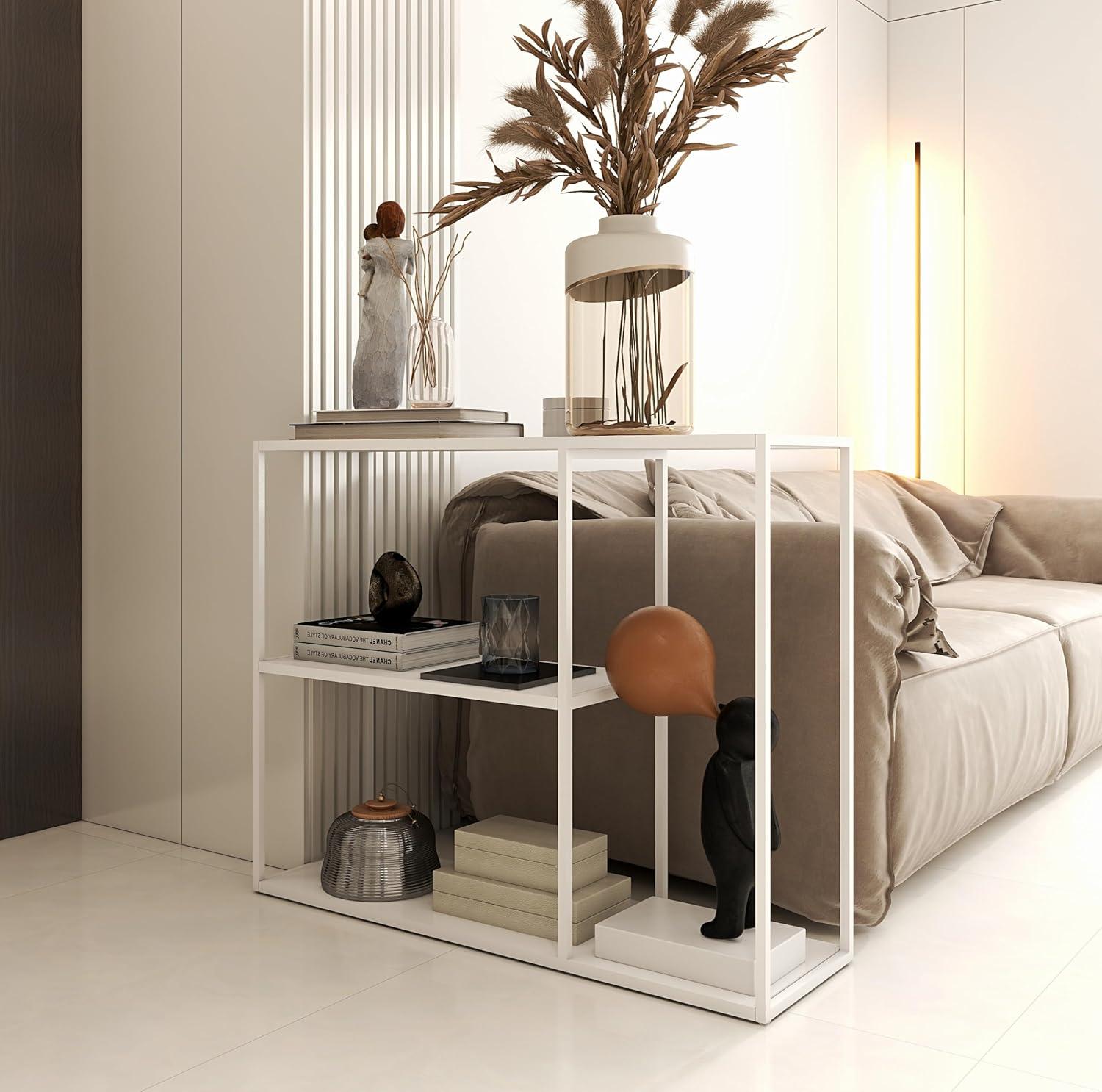 DCLRN Modern Metal Console Table with Storage Rack Ideal for Entryway,Foyer,Hallway,Couch,Living Room,Bar,and Kitchen-White