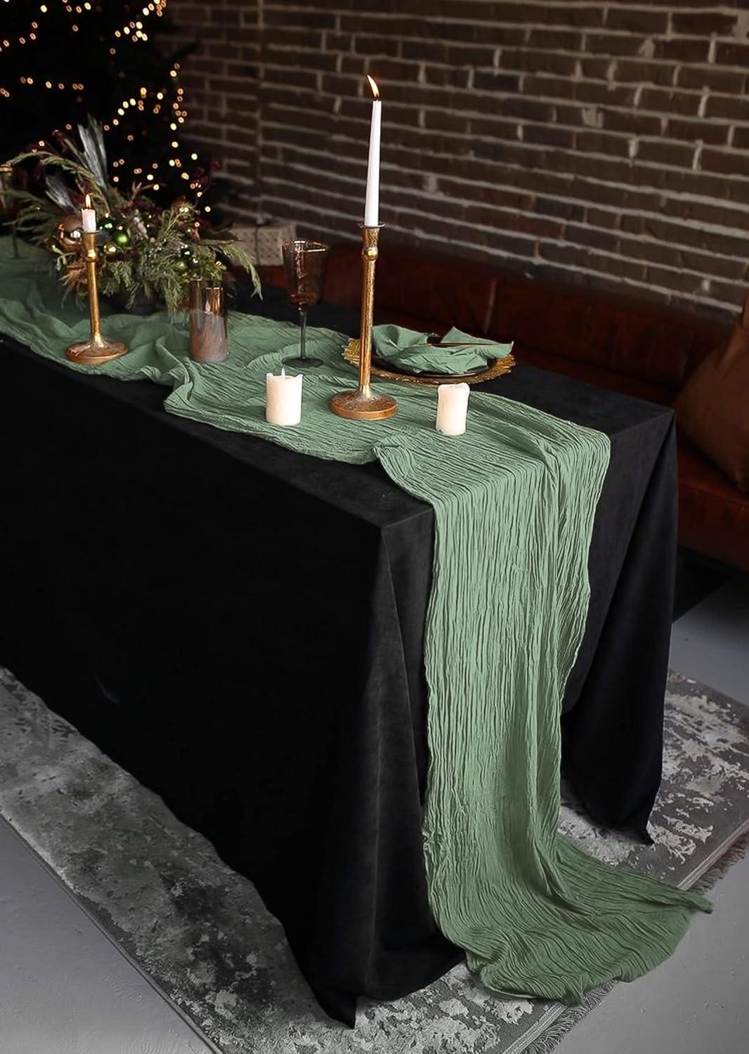 Mint Green Cheesecloth Table Runner 6 Pack 35" Boho Gauze Runner 120 inches Long Tablecloth Runner Rustic Sheer Fabric Bulk for Baby Shower Wedding Bridal Birthday Party Table Decorations