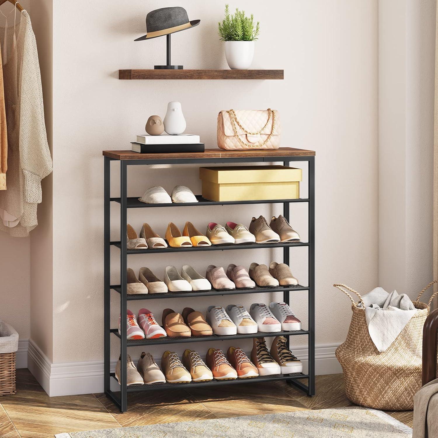 Shoe Rack, 6-Tier Shoe Organizer, for 18-24 Pairs of Shoes, Large Capacity Shoe Storage Shelf, Durable and Stable, for Entryway, Closet, Hallway, Dorm Room, Industrial, Rustic Brown BF67XJ01G1