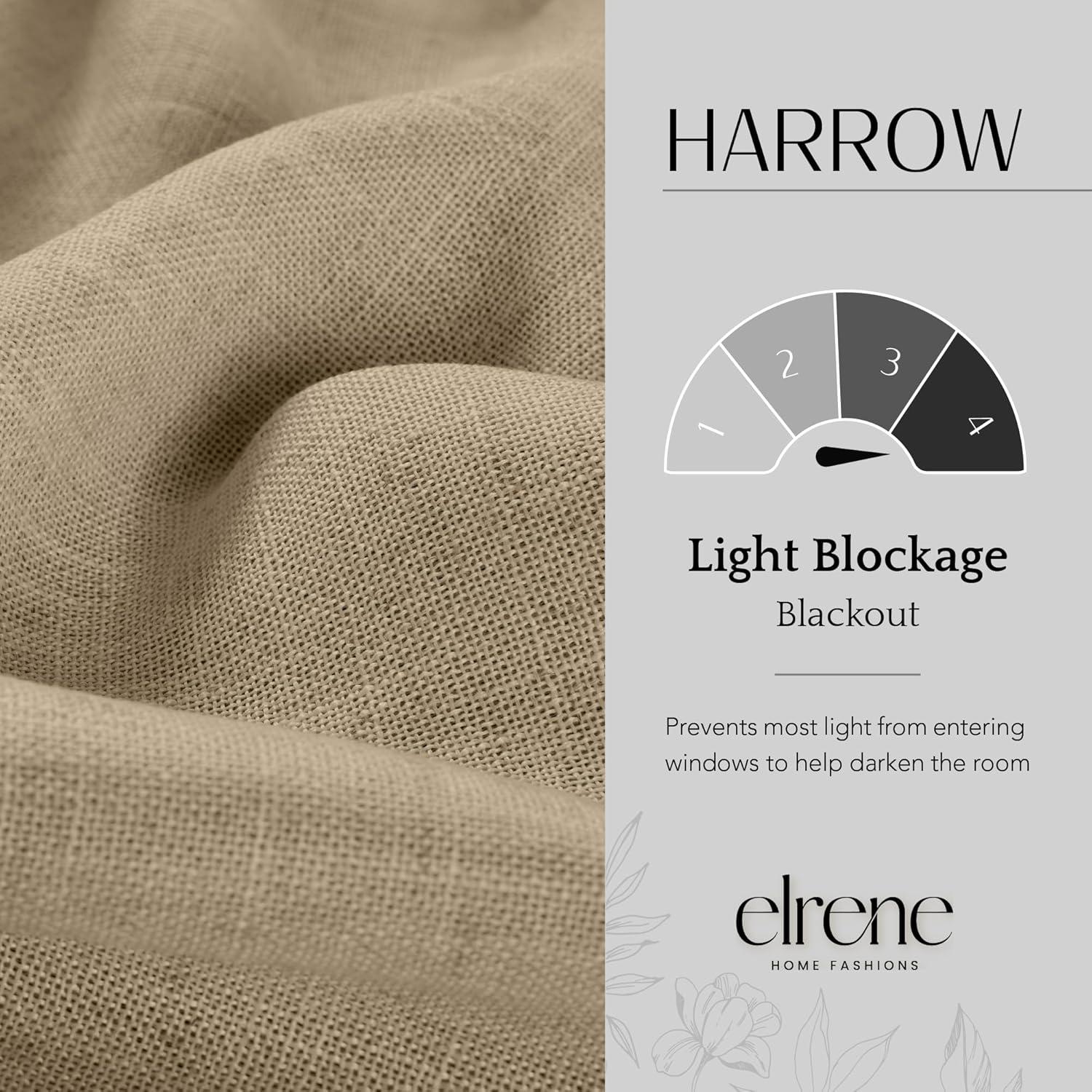 Harrow Solid Texture Room Darkening Single Window Curtain Panel - 52" x 95" - Linen - Elrene Home Fashions