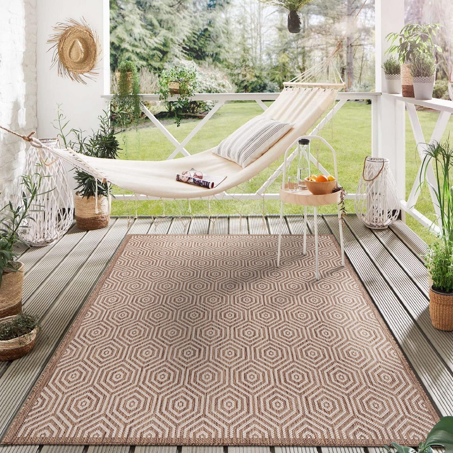 World Rug Gallery Modern Geometric Textured Flat Weave Indoor/Outdoor Area Rug - BROWN 7'10"X10'