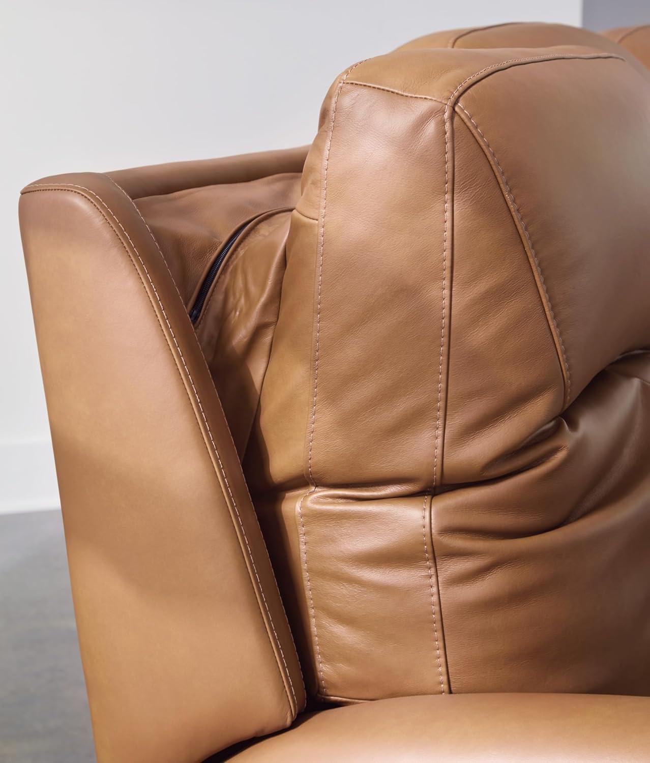 Brown Faux Leather Power Reclining Sofa with Adjustable Headrest