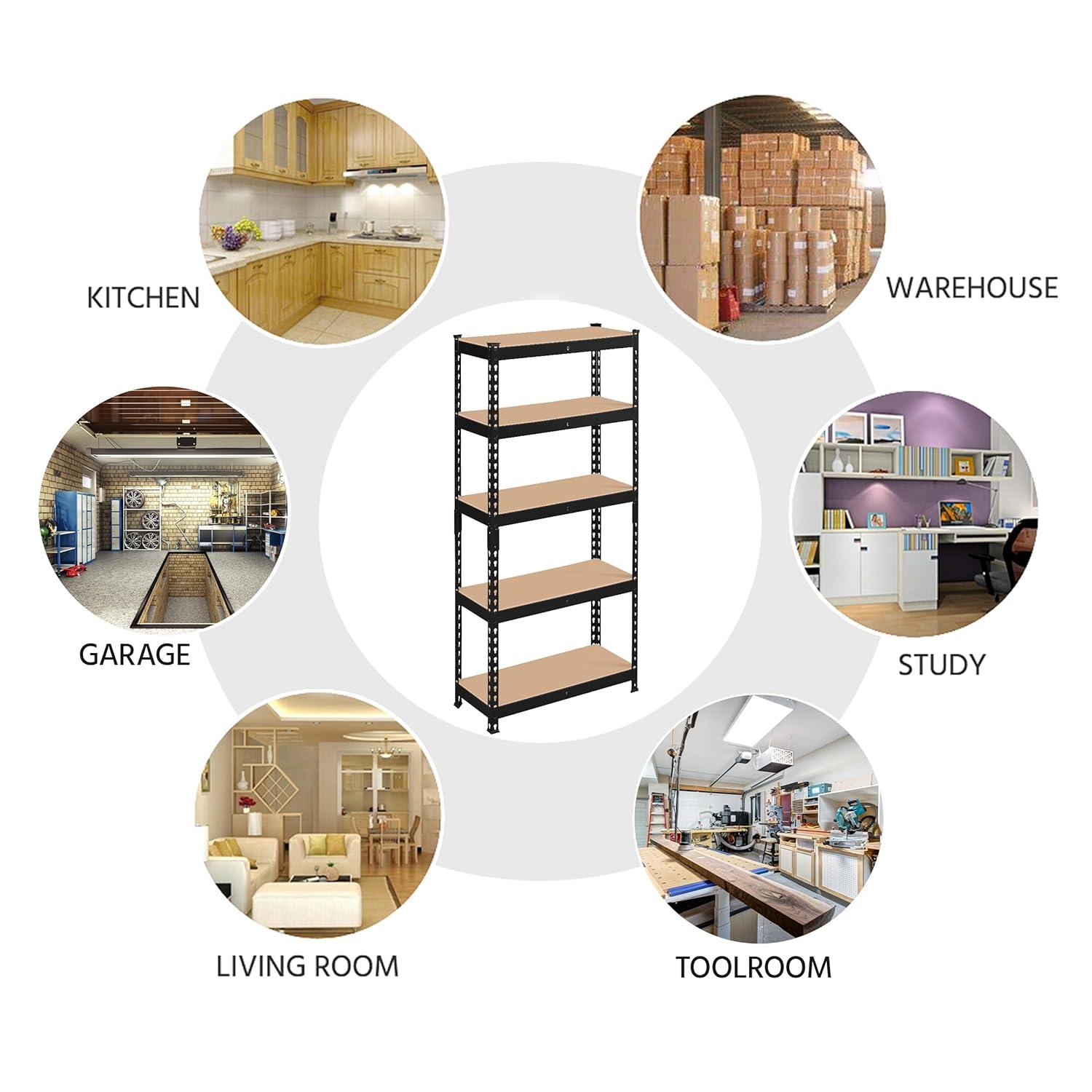 Topeakmart 5-Tier Utility Shelves, Metal Storage Shelves, Adjustable Shelving Units, Boltless Assembly, Garage Shelves Shed Shelving for Warehouse Garage Shed Basement- Black, 27.5 x 12x 60 Inch