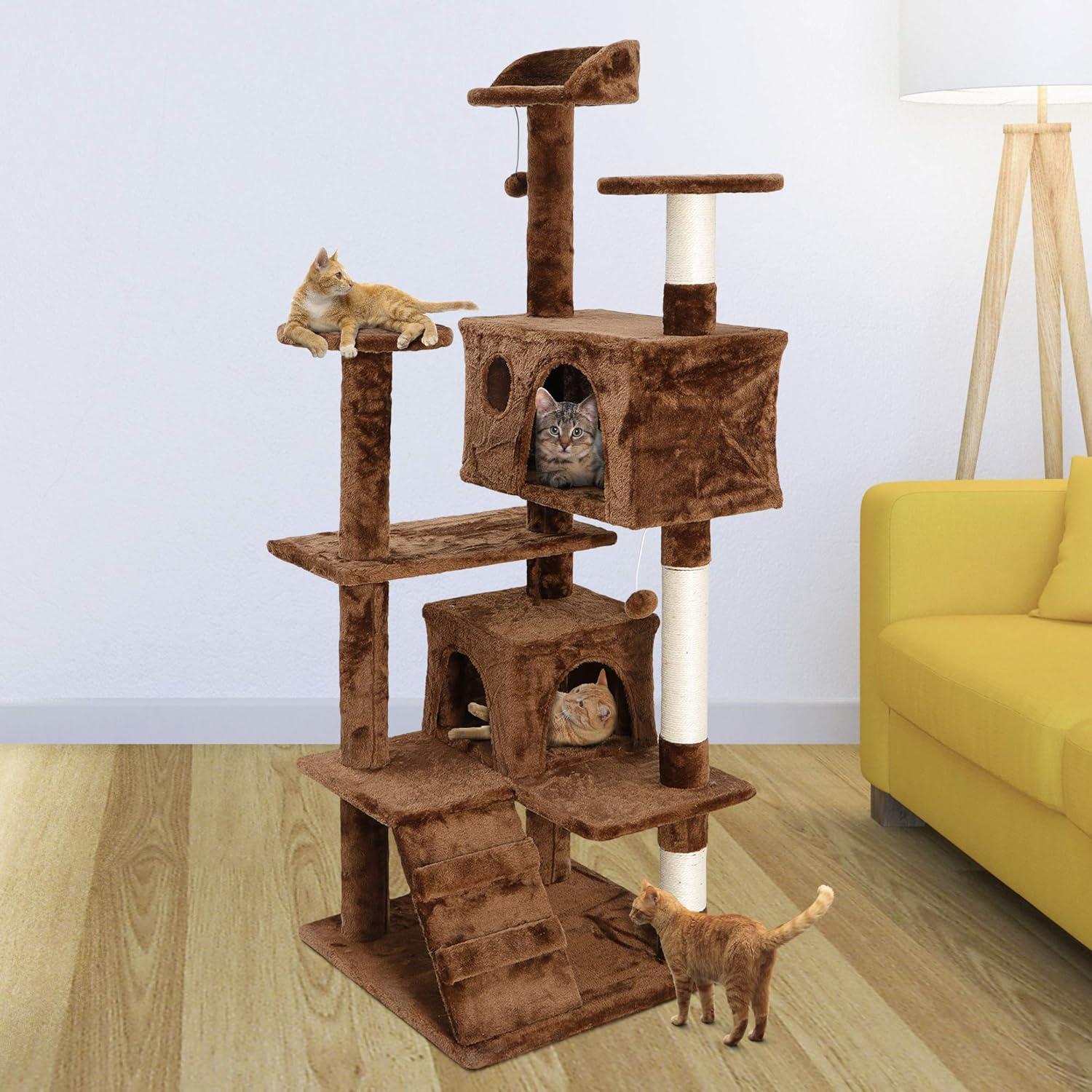 NintyFive 53 inches Heavy Duty Multi-Level Cat Tree Tower with Condo Furniture & Scratching Posts for Kittens Play Rest (Brown)