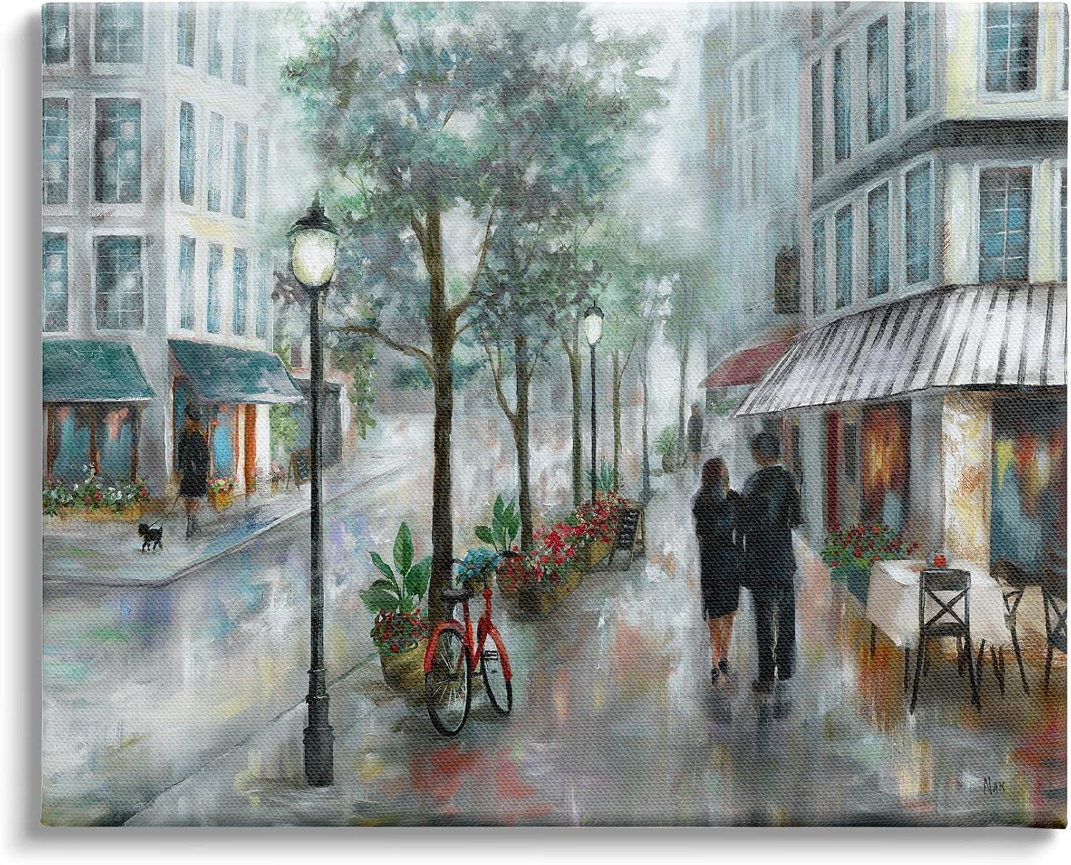 " Couple Walking Through Traditional Rainy City Architecture " by Nan