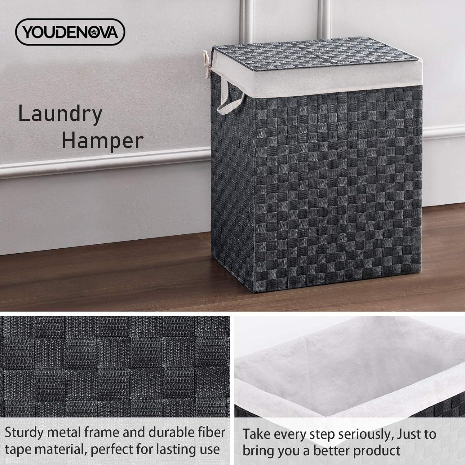 90L Large Laundry Hamper with Wheels,Rolling Laundry Basket with Lid and Renovable Liner Bag,Handwoven Rattan Organizer for bedroom, bathroom, laundry room (Grey)