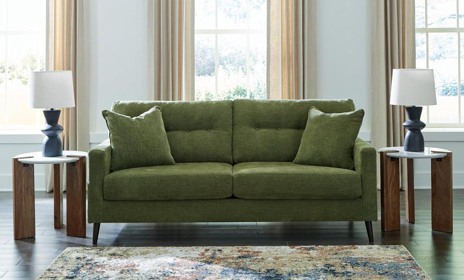 Green Tufted Fabric Stationary Sofa with Pillow Back