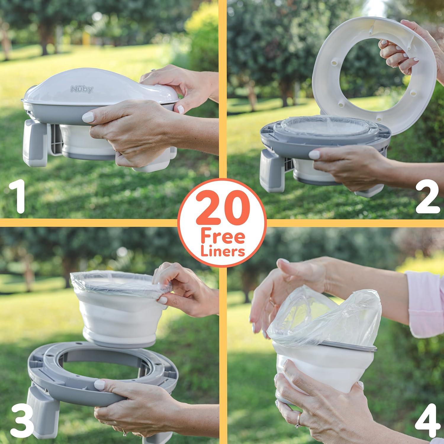 Nuby Portable Potty and Toilet Training Seat with Disposable Bags and Travel Bag, Gray/White