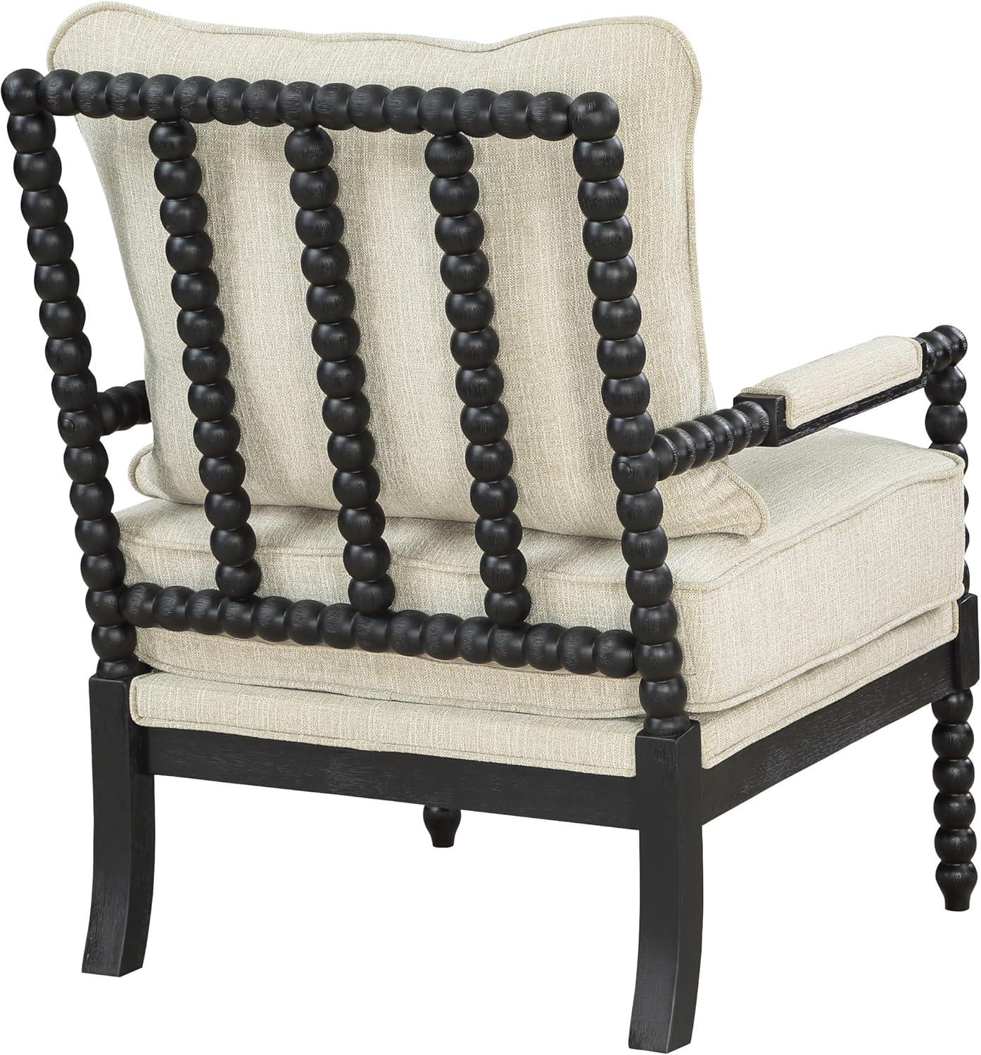 Classic Linen and Black Wood Spindle Accent Chair