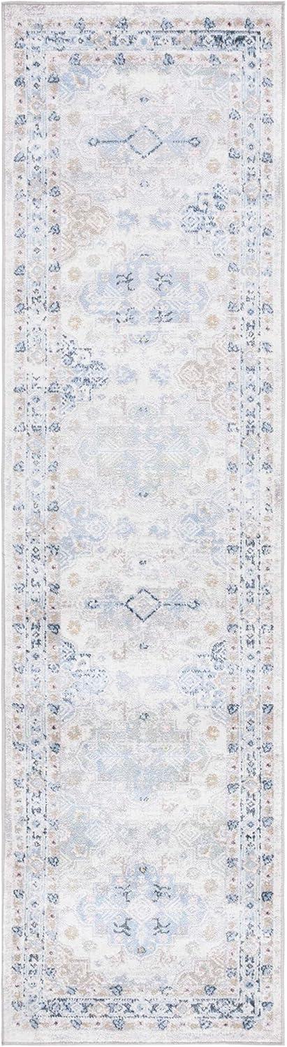 Gray and Blue Washable Flat Woven Runner Rug