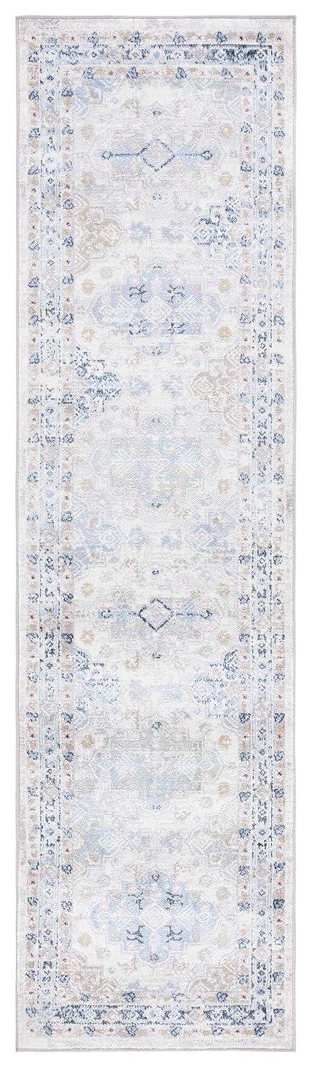 SAFAVIEH Bayside Zoja Oriental Polyester Machine Washable Runner Rug, Grey/Blue, 2'2" x 8'