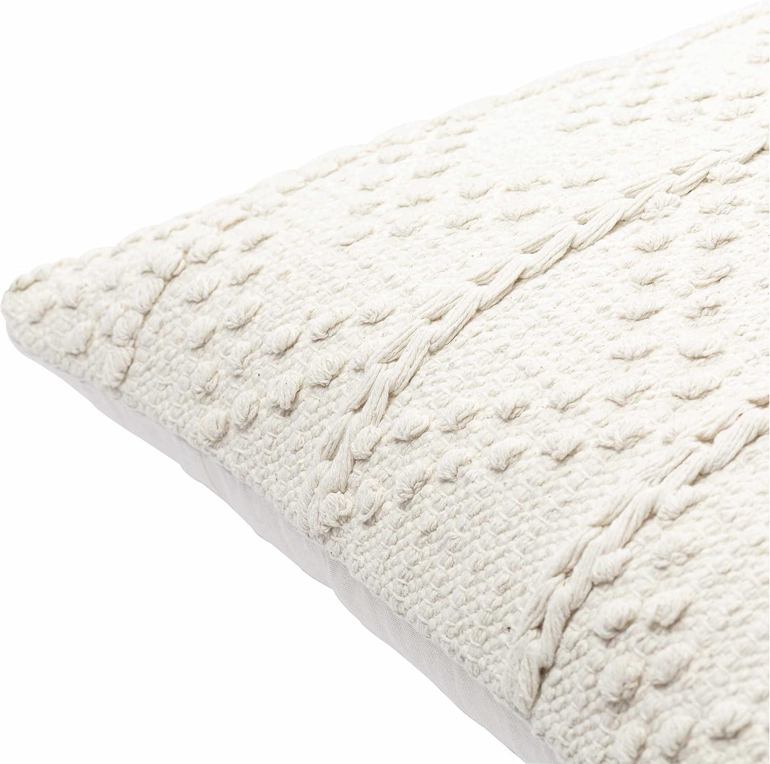 Hauteloom Sumiton Cotton Decorative Throw Pillow Cover - Moroccan Aztec High Low Textured Cushion Cover - Cream - 22" x 22" Pillow Cover