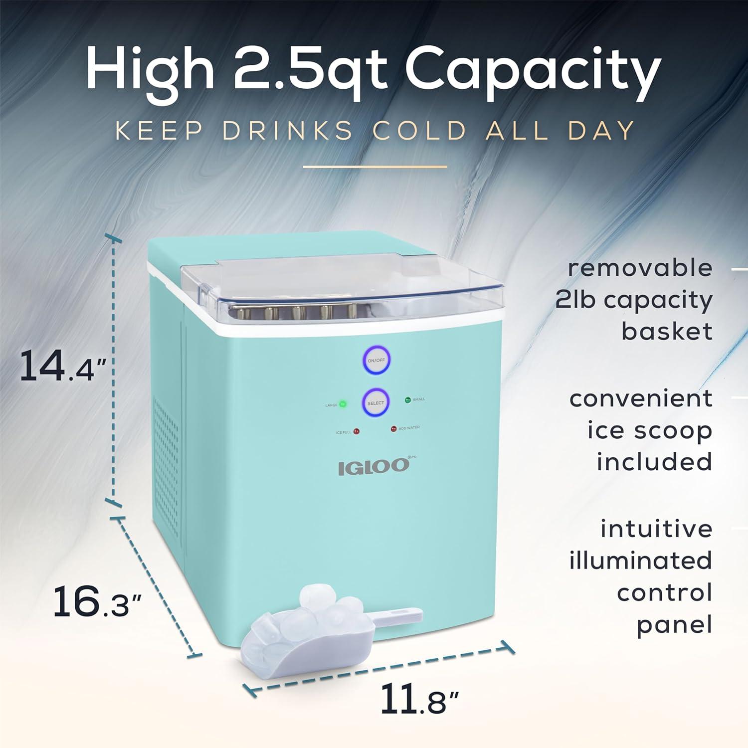 Igloo 33-Pound Automatic Portable Countertop Ice Maker Machine, Aqua