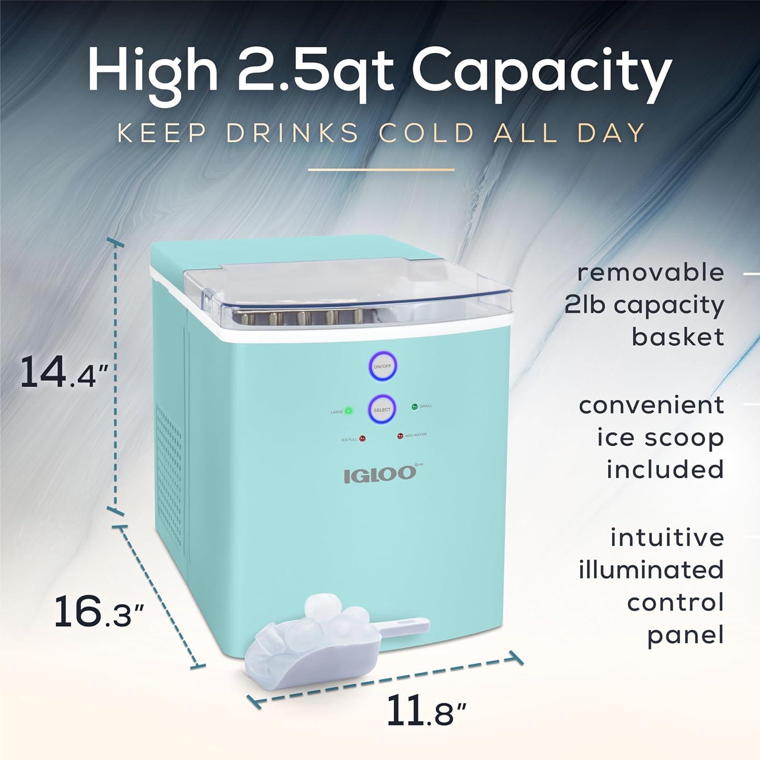 Igloo 33-Pound Automatic Portable Countertop Ice Maker Machine, Aqua