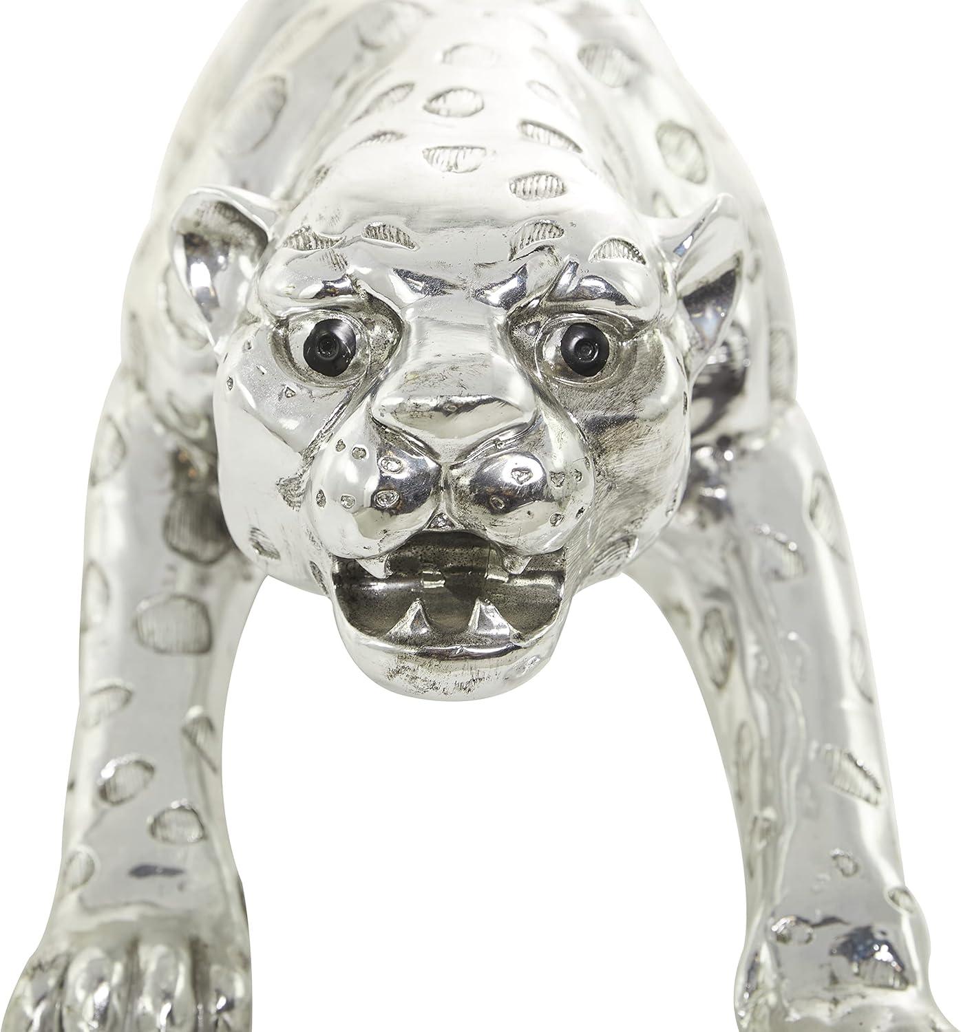 Silver Resin Leopard Sculpture 48" Long Decorative Statue