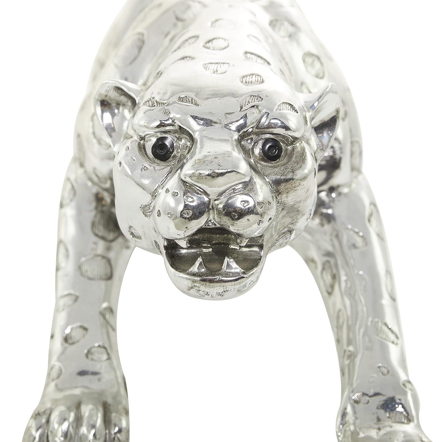 Deco 79 Polystone Leopard Decorative Sculpture Home Decor Statue, Accent Figurine 48" x 11" x 12", Silver