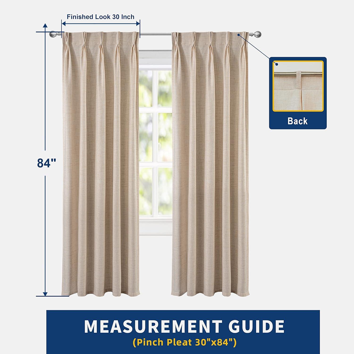 DriftAway Pinch Pleat Linen Textured Semi Sheer Solid Farmhouse and Modern Rustic Linen Curtains for Living Room Bedroom 2 Panels Back Tabs 30 Inch by 84 Inch Beige