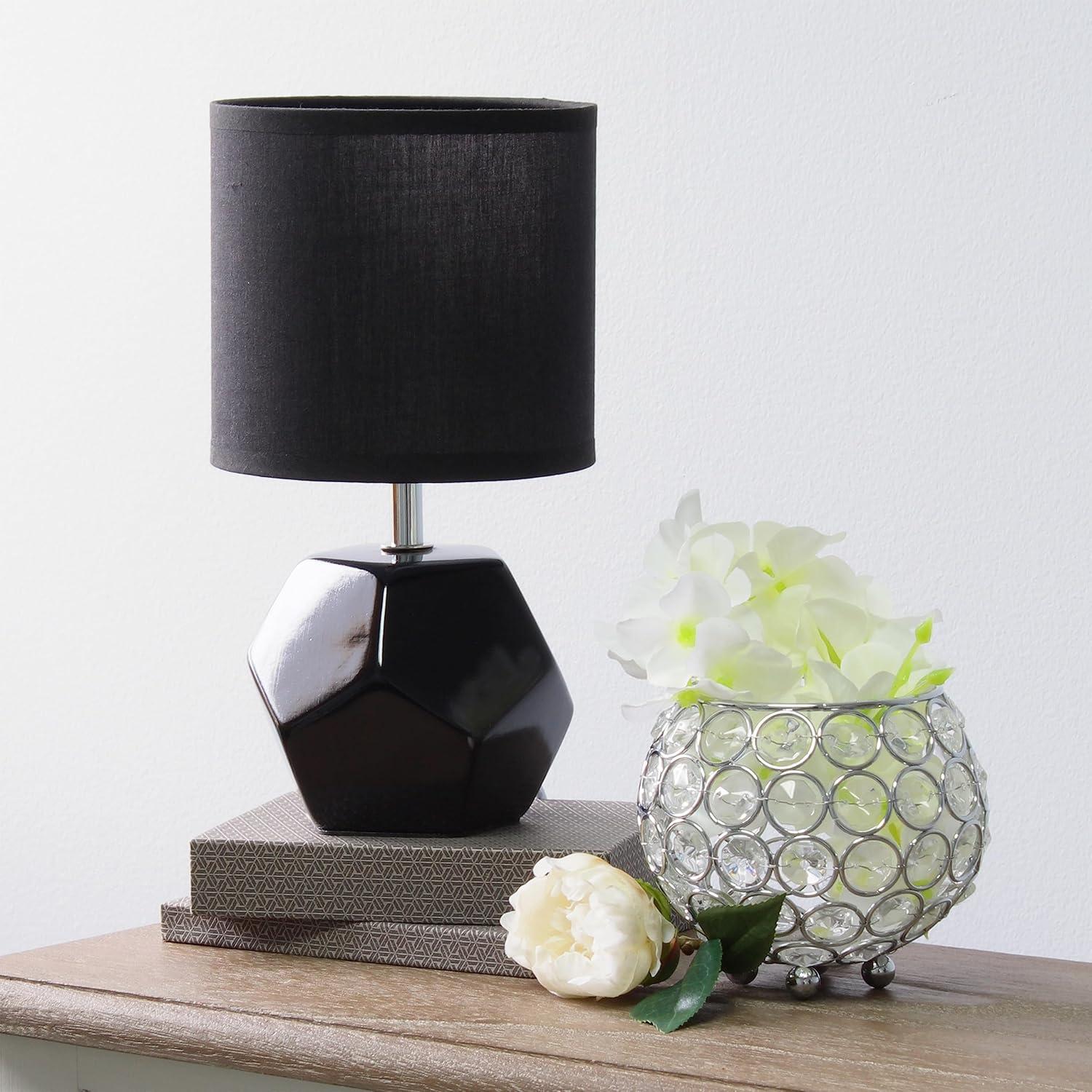 Simple Designs Round Prism Mini Table Lamp with Matching Fabric Shade Gray