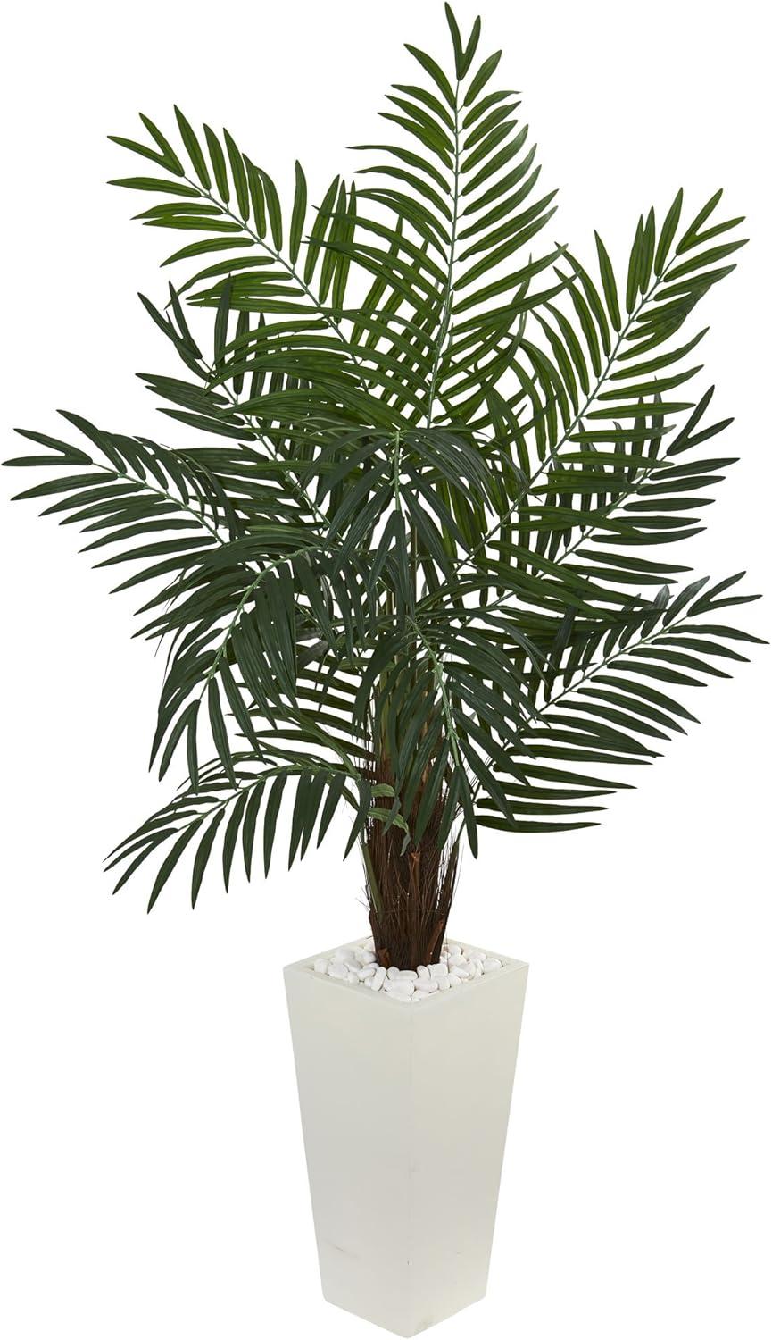 5.5ft Artificial Areca Palm Tree in White Tower Planter - Nearly Natural