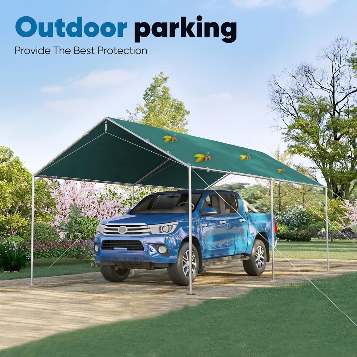 Quictent 10x20 ft Heavy Duty Carport Outdoor Garage Shelter Reinforced Structure, No Sidewall - Green