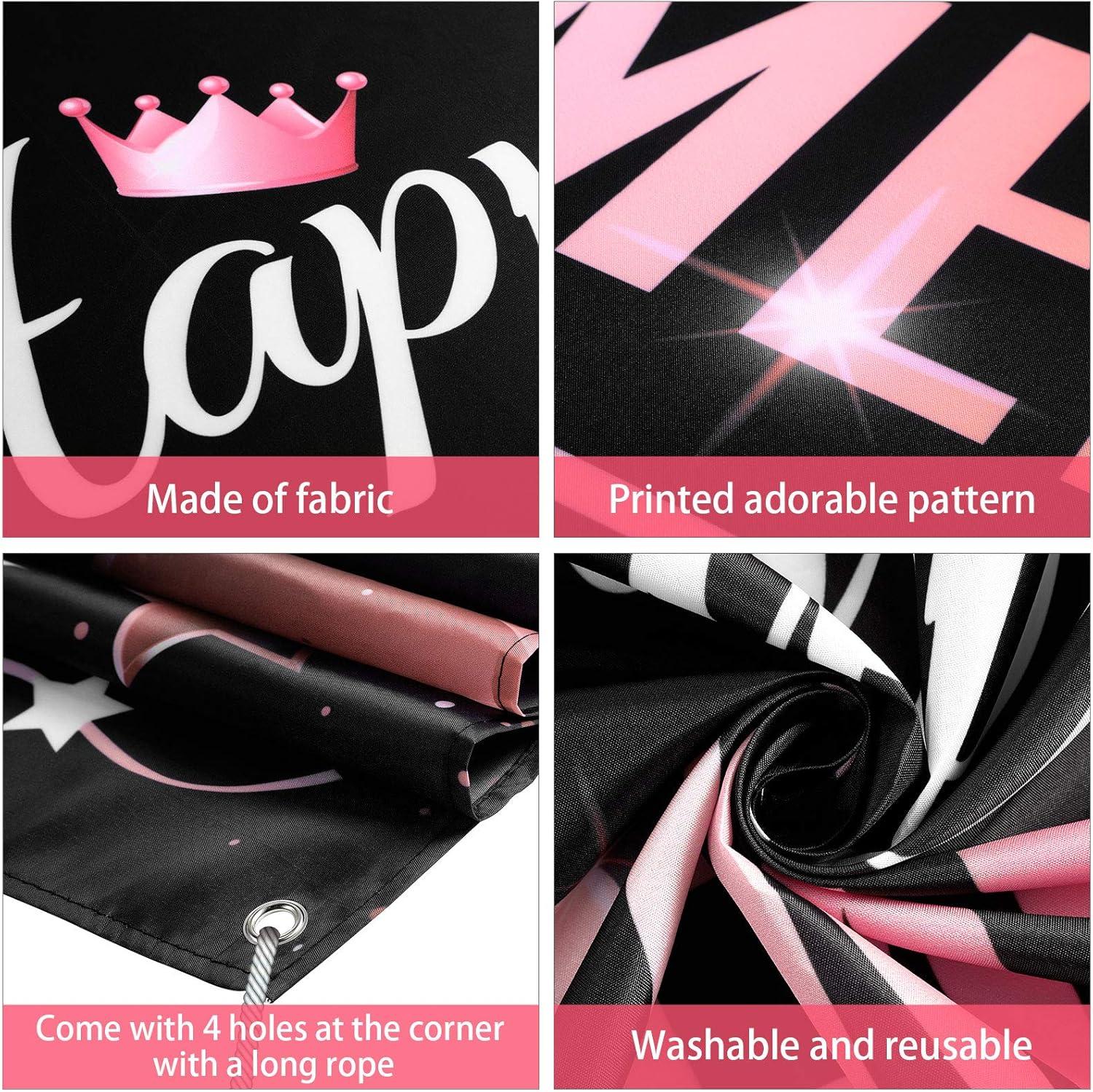 Blulu Retirement Party Decorations, Extra Large Fabric Retire Sign Banner Photo Booth Backdrop Background with Rope for Retirement Party Favor(72.8 x 43.3 Inch,Black and Rose Pink)