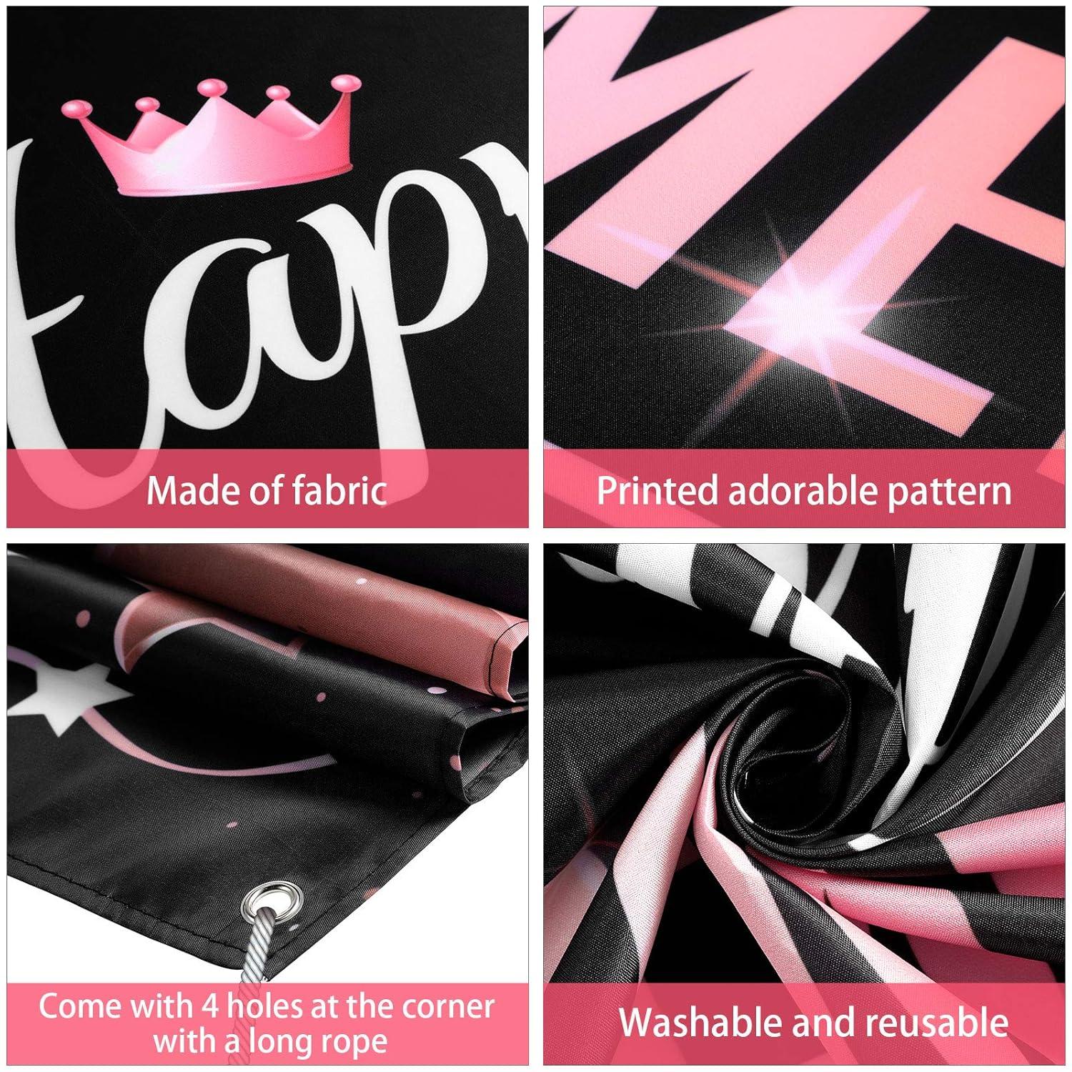 Blulu Retirement Party Decorations, Extra Large Fabric Retire Sign Banner Photo Booth Backdrop Background with Rope for Retirement Party Favor(72.8 x 43.3 Inch,Black and Rose Pink)