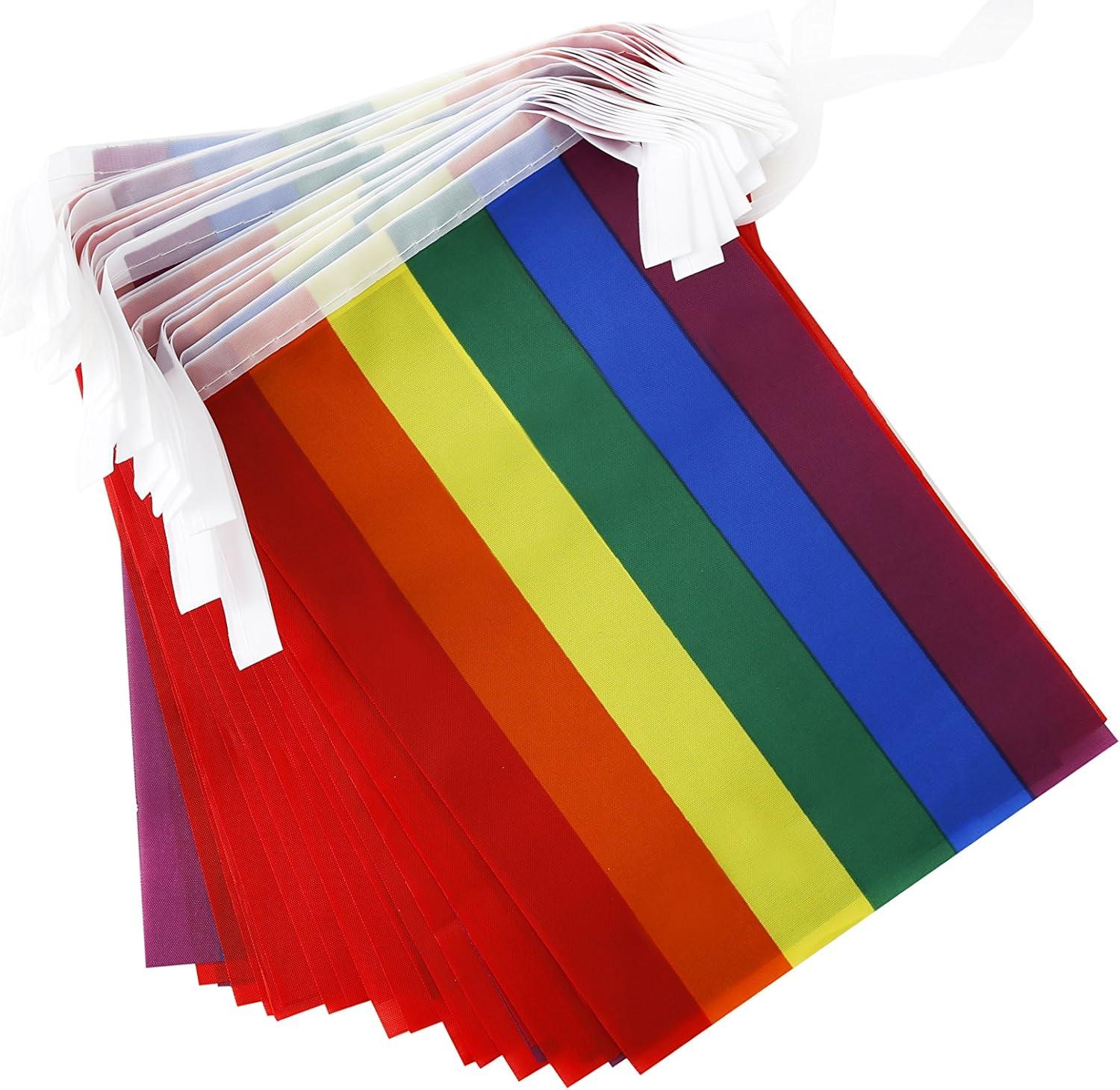 Rainbow Pride Flag,100Feet/76Pcs Rainbow Festival Decoration Pennant Flags Banner,Party Decorations Supplies for Decoration,Rainbow Holiday Decoration.