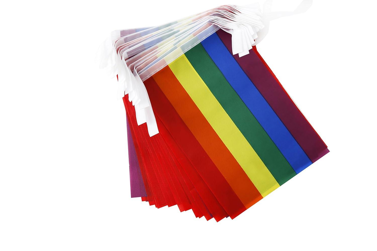 Rainbow Pride Flag,100Feet/76Pcs Rainbow Festival Decoration Pennant Flags Banner,Party Decorations Supplies for Decoration,Rainbow Holiday Decoration.