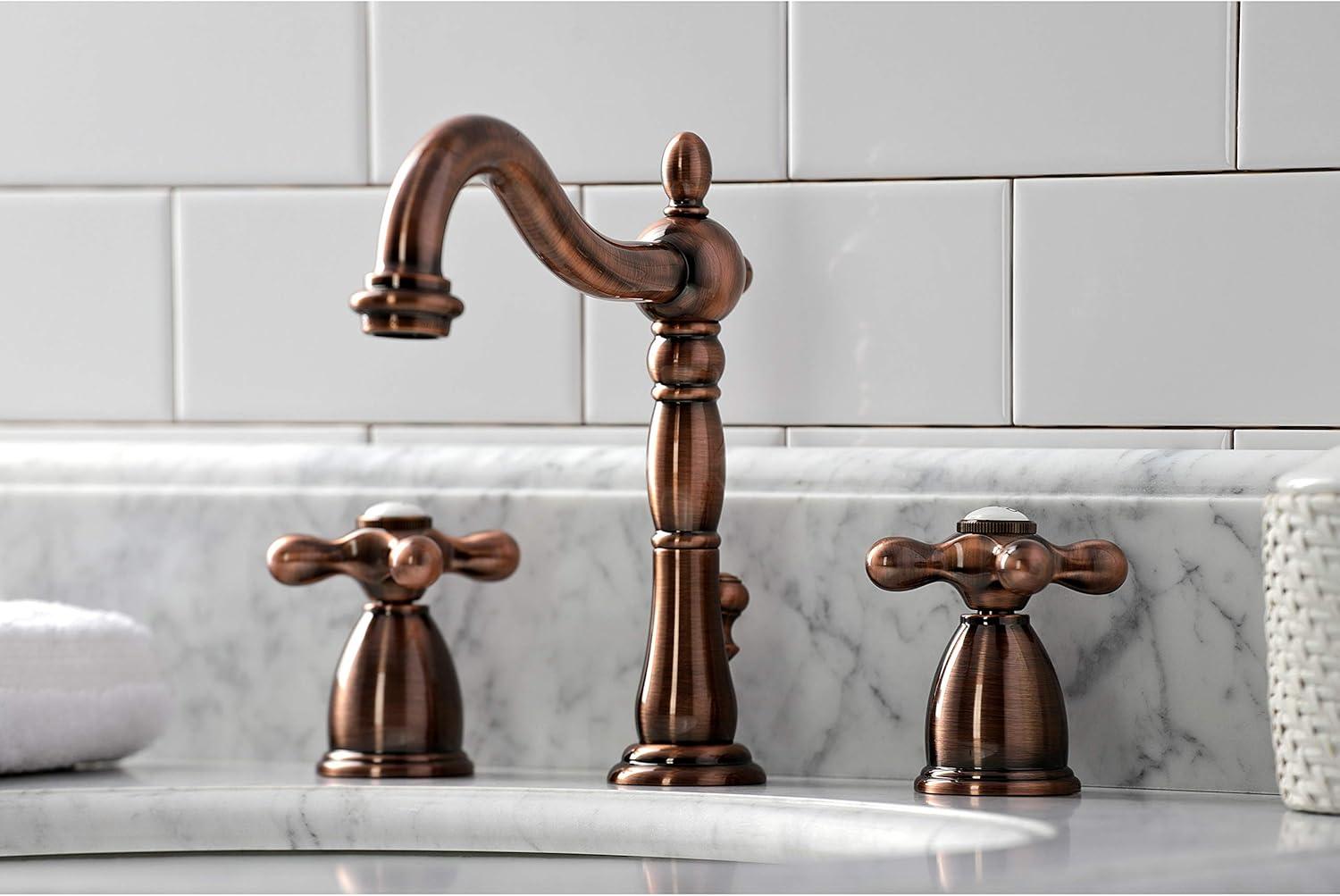 Kingston Brass Heritage Two-Handle 3-Hole Deck Mount Widespread Bathroom Faucet with Pop-Up Drain