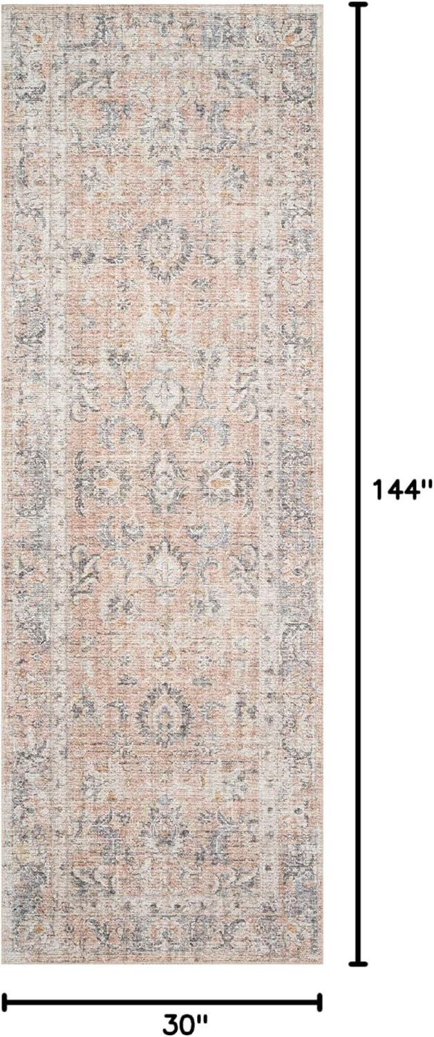 Blush and Grey Oriental Wool and Synthetic Runner Rug