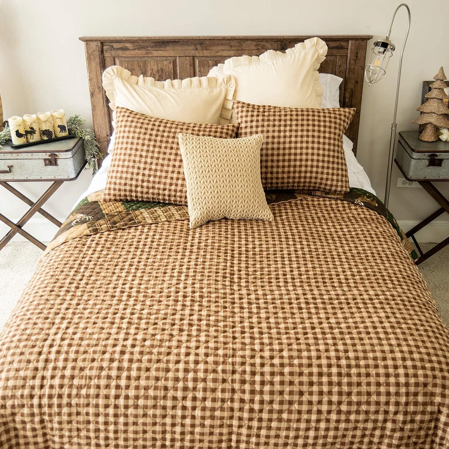 Green Forest Lodge-Themed Reversible Microfiber Quilt Set with Shams