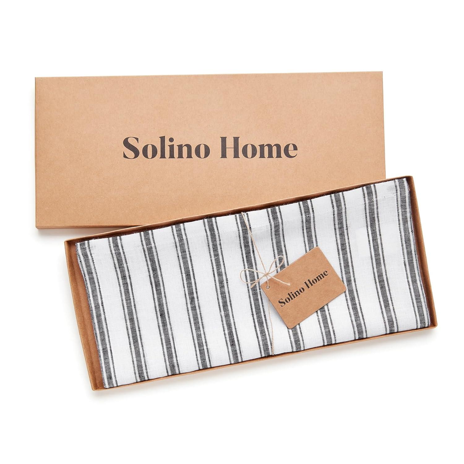 Solino Home Capri Ticking Stripe - 100% Pure Linen Table Runner
