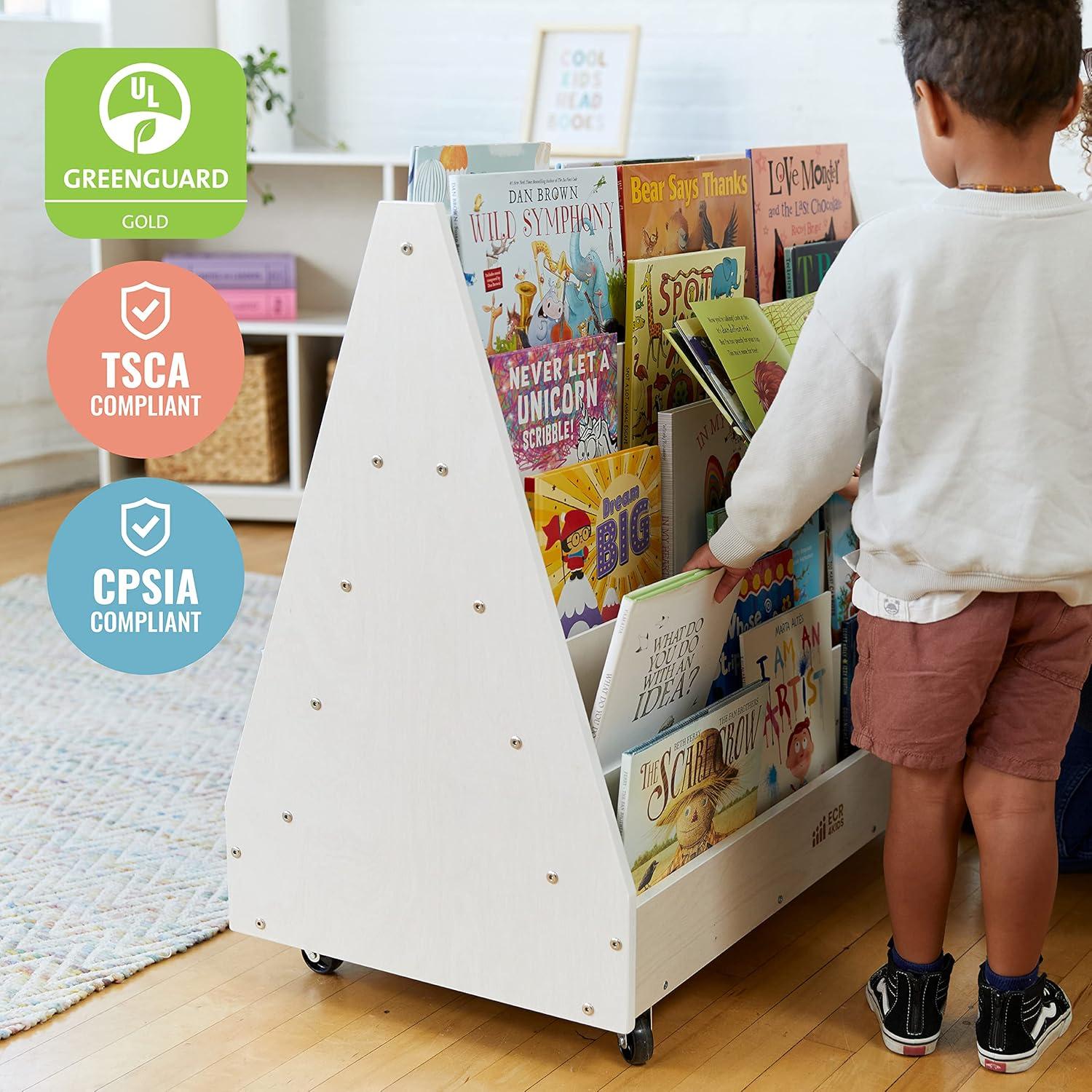 ECR4Kids Double-Sided Mobile Book Display, White Wash