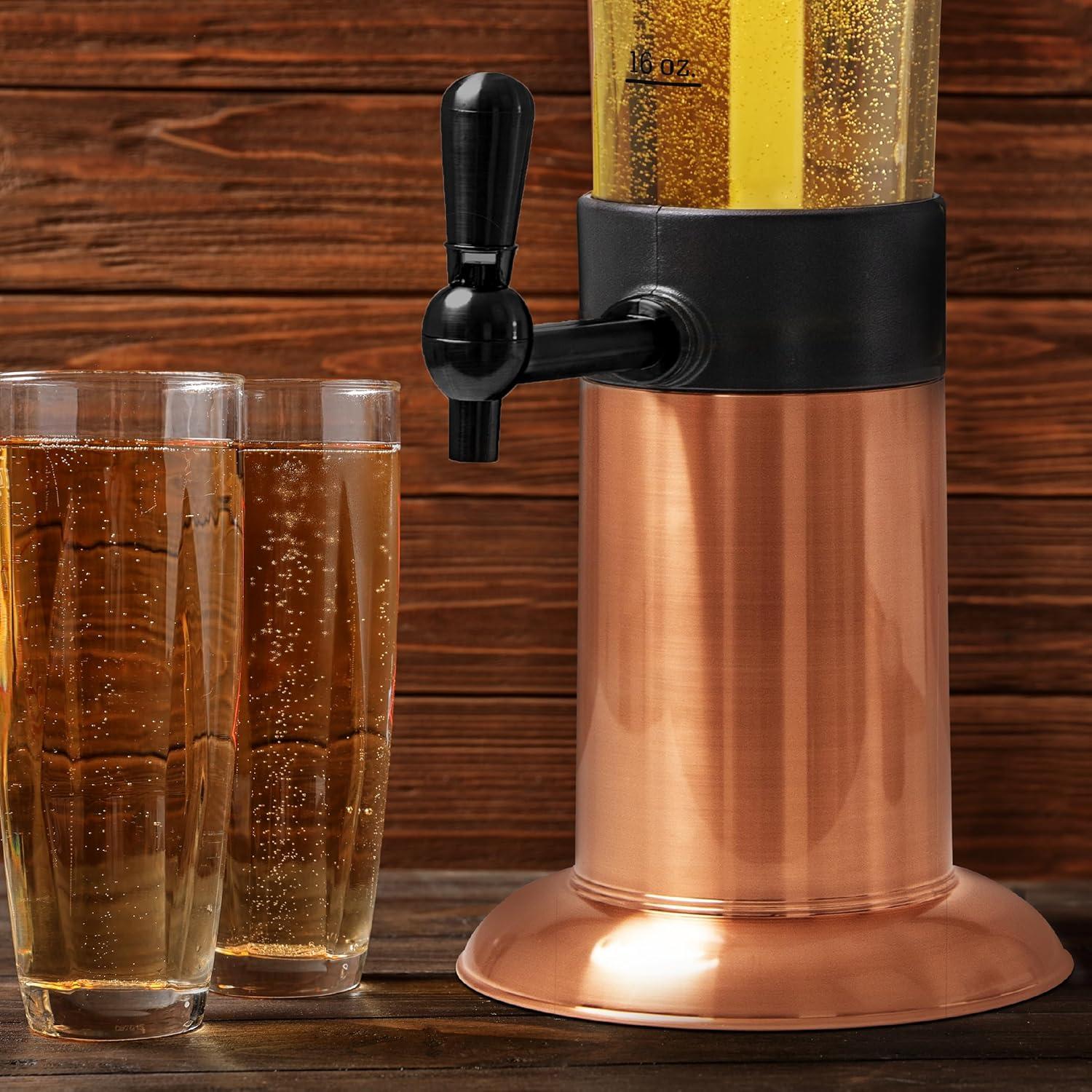 Hammer + Axe Beer Tower Drink Dispenser with Pro-Pour Tap and Freeze Tube to Keep Beverages Ice Cold, Perfect for Parties and Gameday, Home Bar Accessories, 2.75 Qt./2.6 L, Copper Finish