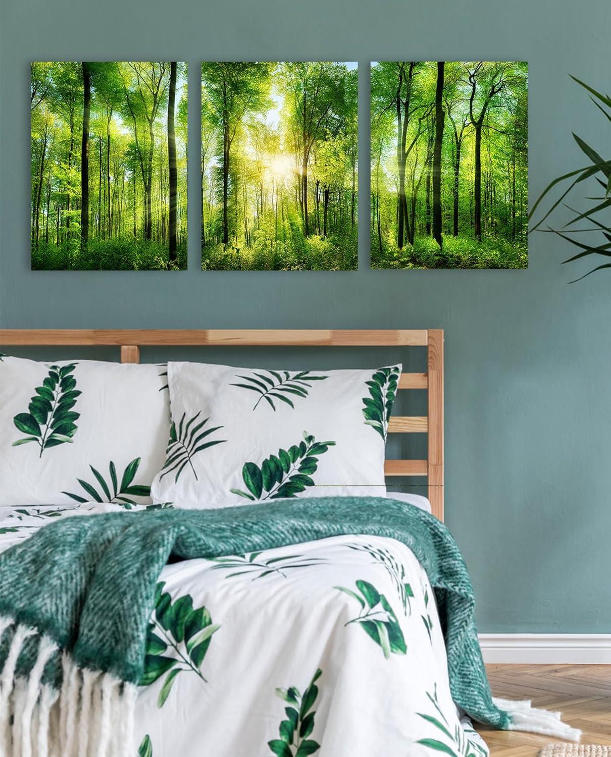 Green Forest Sunrise 3-Panel Canvas Wall Art