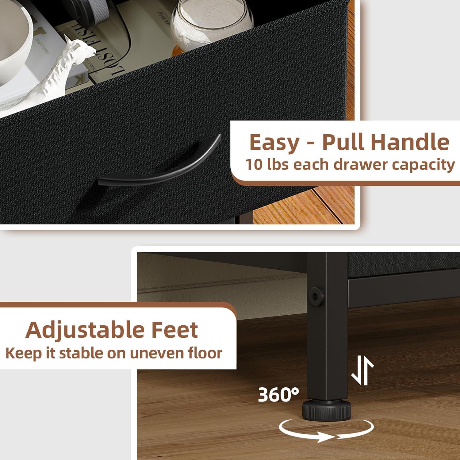 Somdot 4 Drawer Dresser, Chest of Drawers Fabric Vertical Nightstand for Bedroom, Black Rustic Brown