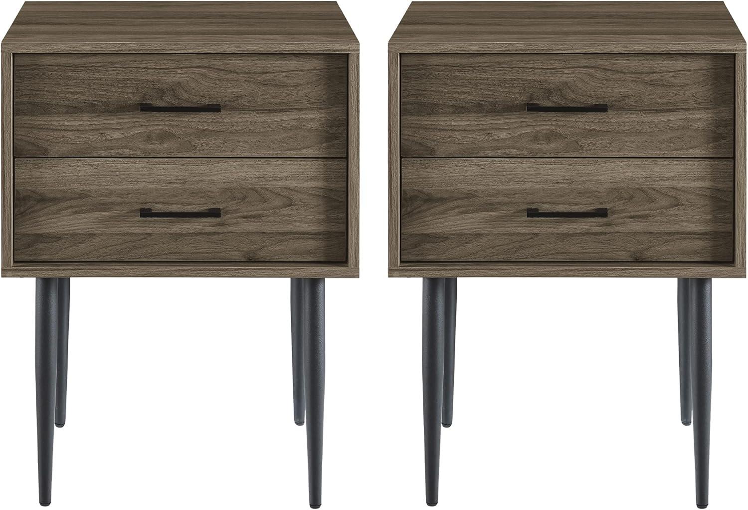 Walker Edison Mid Century Modern Two-Drawer Nightstand, Black