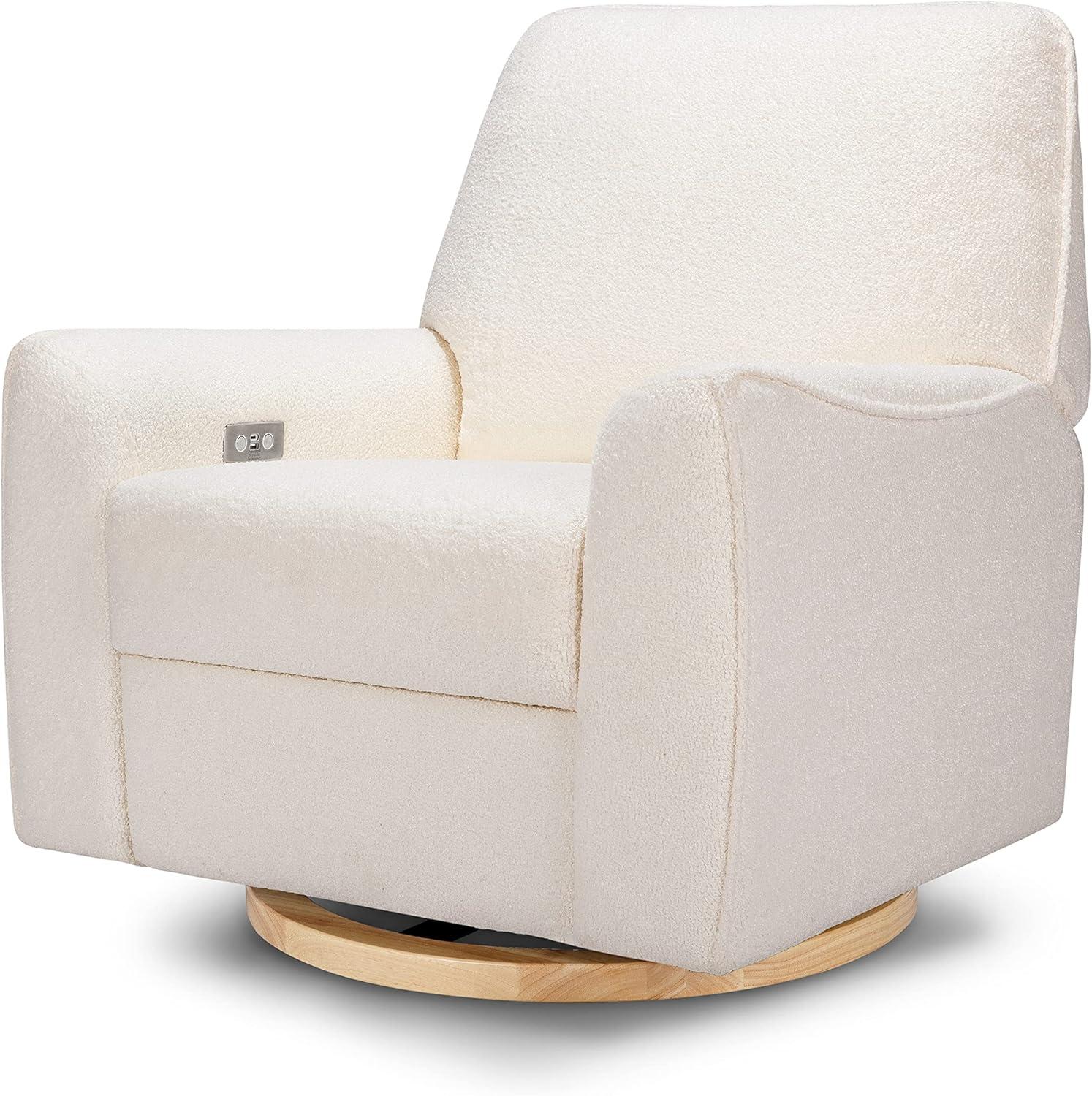 Chantilly Sherpa Oversized Swivel Recliner with Light Wood Base