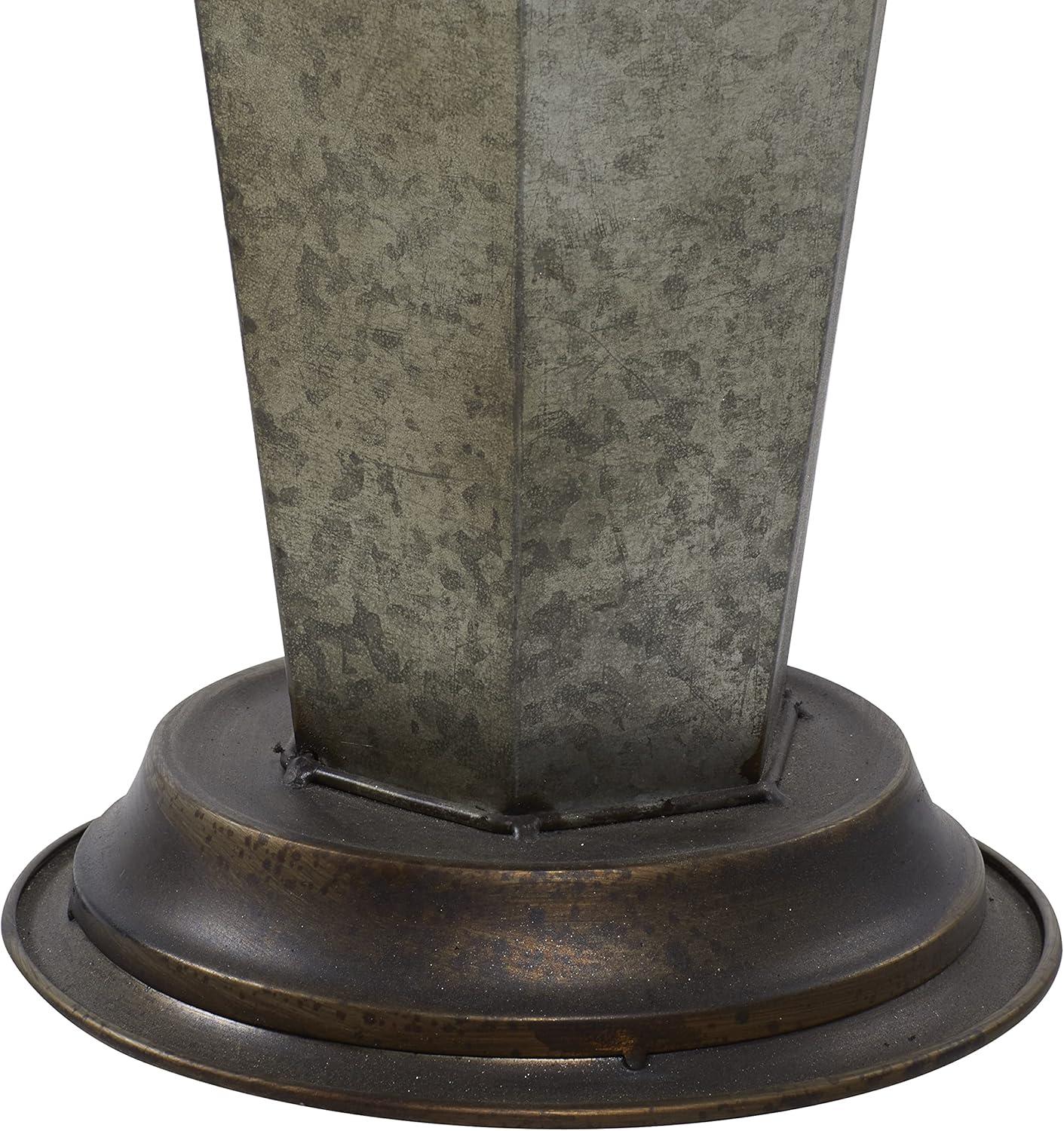 DecMode Gray Metal Galvanized Umbrella Stand with Copper Base and Handle