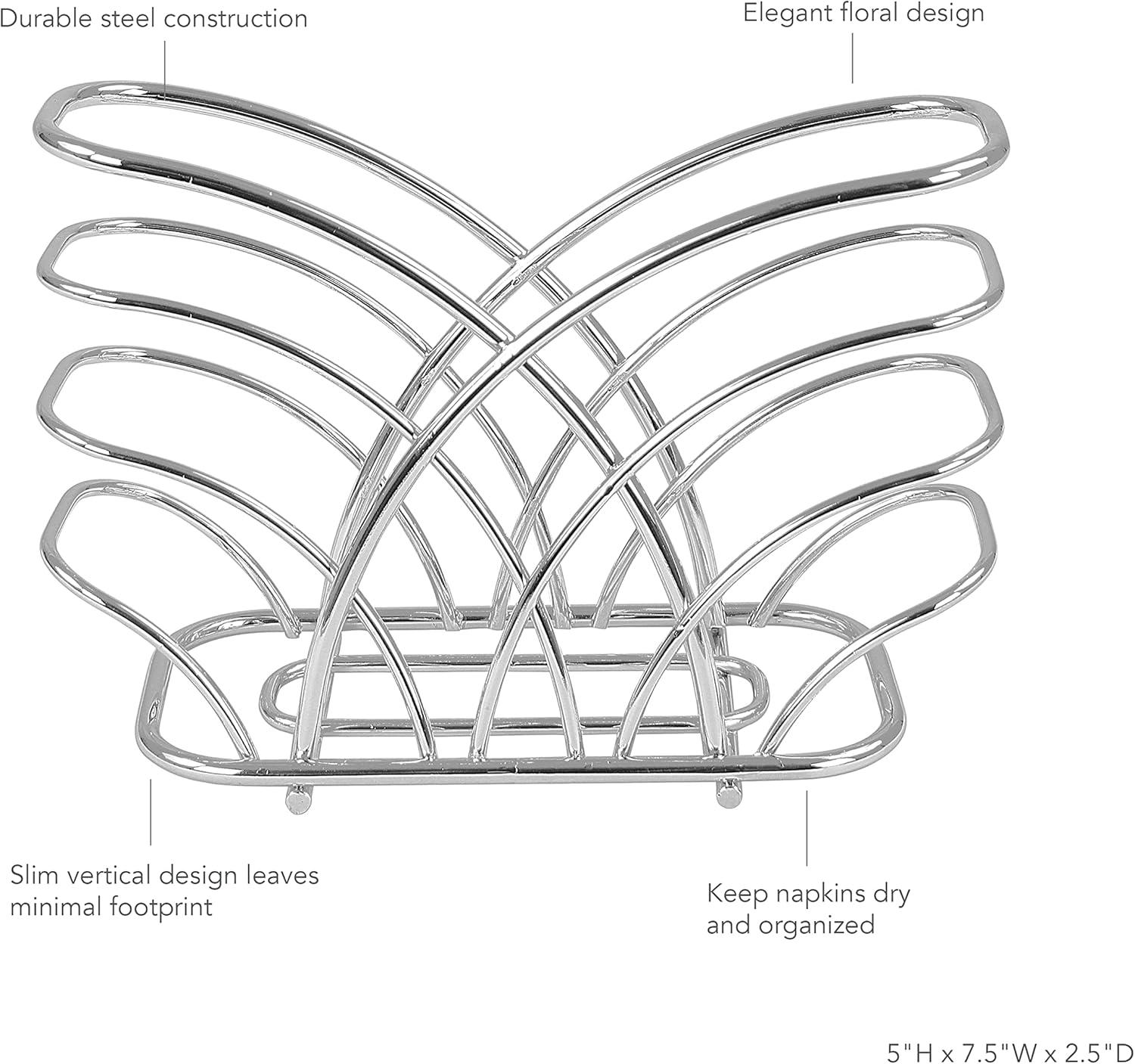 Chrome Floral Design Metal Upright Napkin Holder