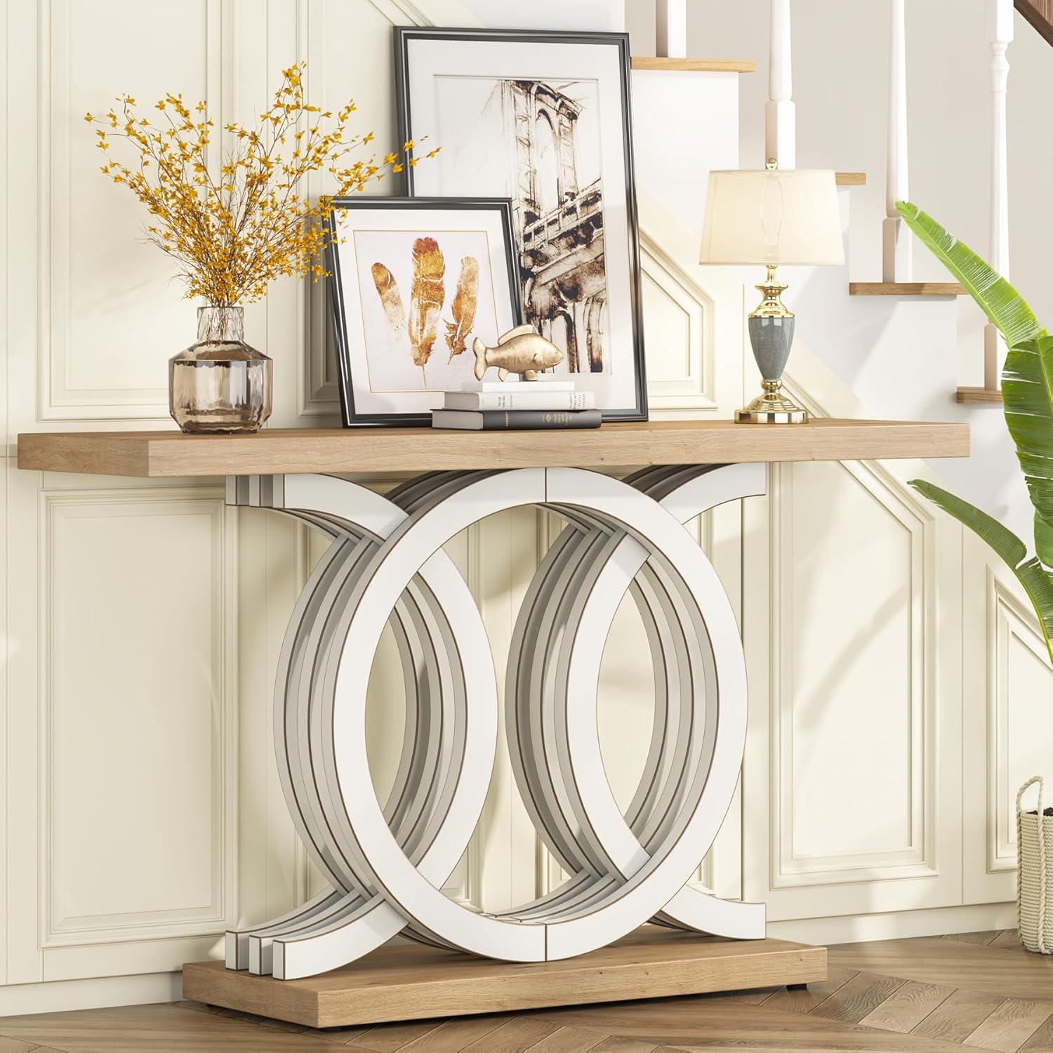 Hommoo 55 Inch Console Table with Geometric Base